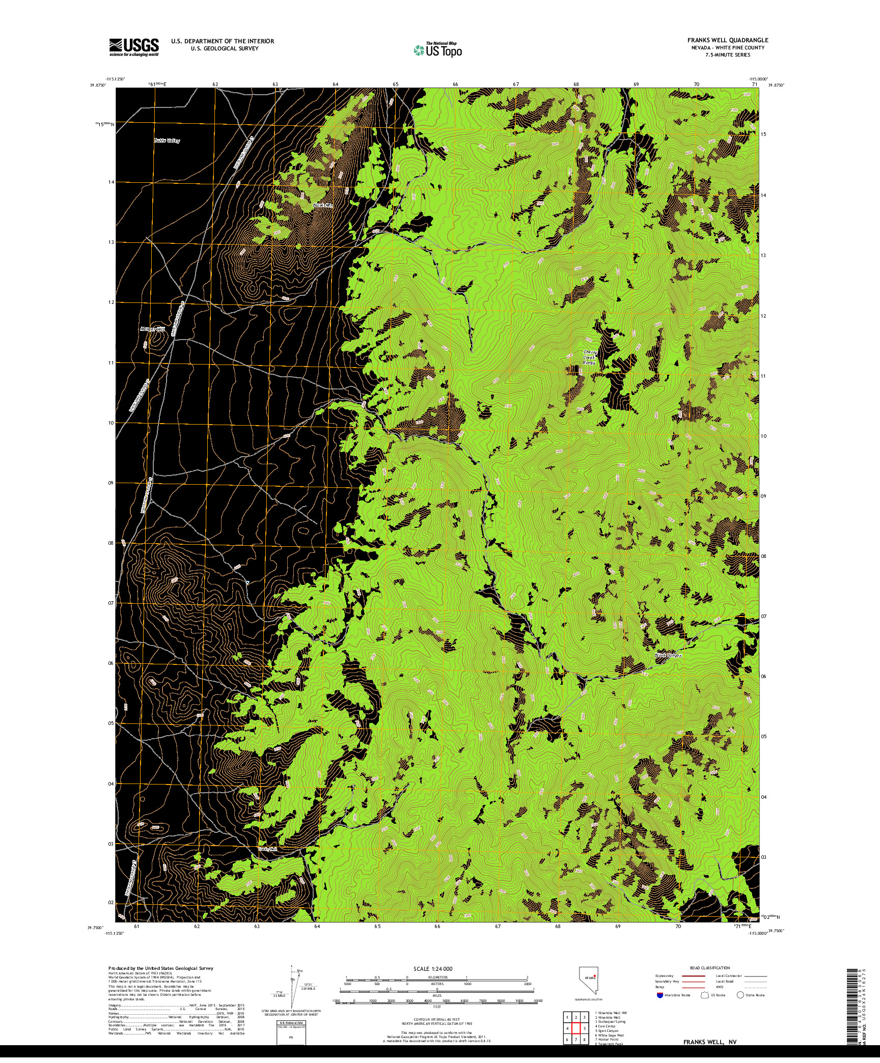 USGS US TOPO 7.5-MINUTE MAP FOR FRANKS WELL, NV 2018