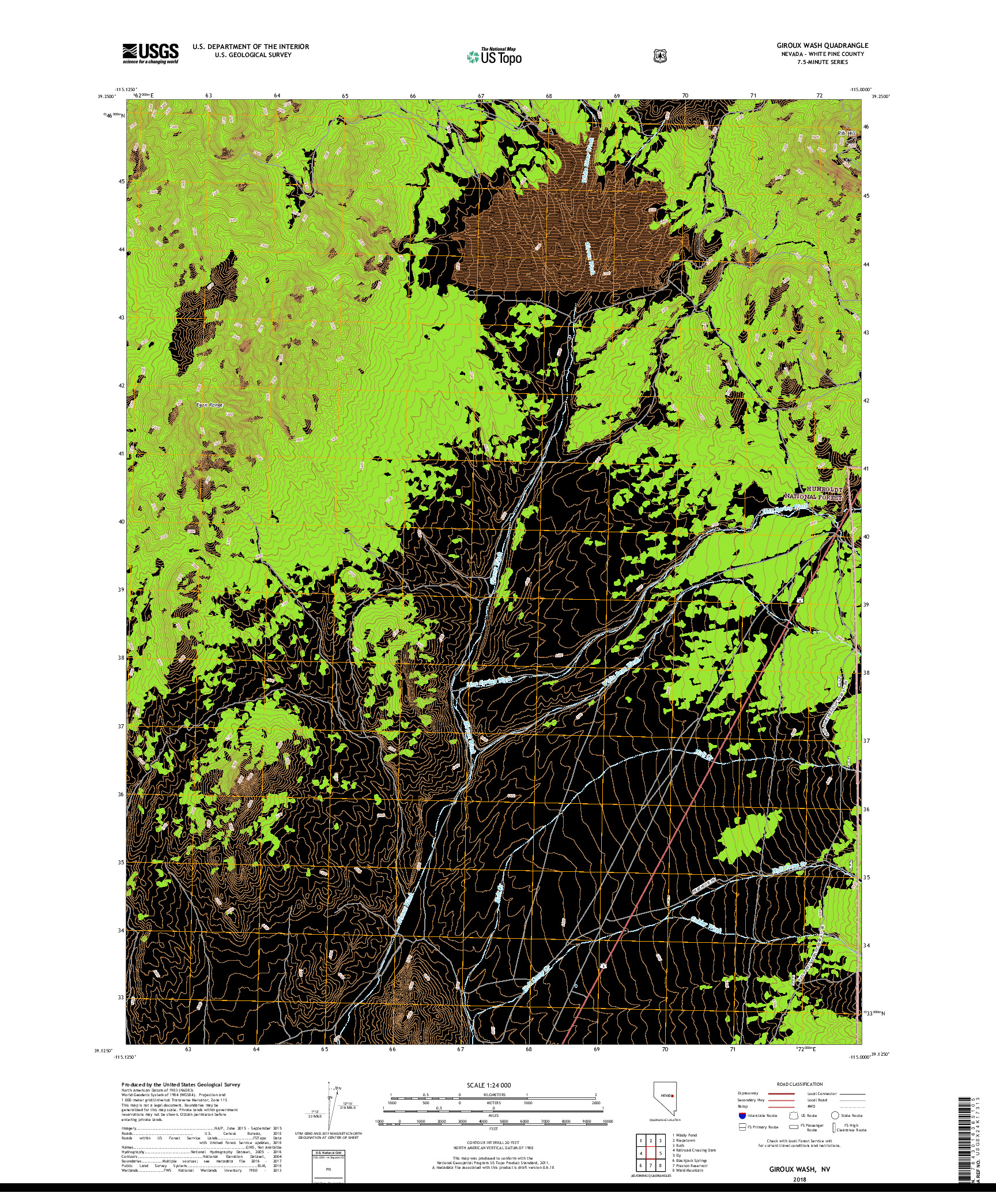 USGS US TOPO 7.5-MINUTE MAP FOR GIROUX WASH, NV 2018