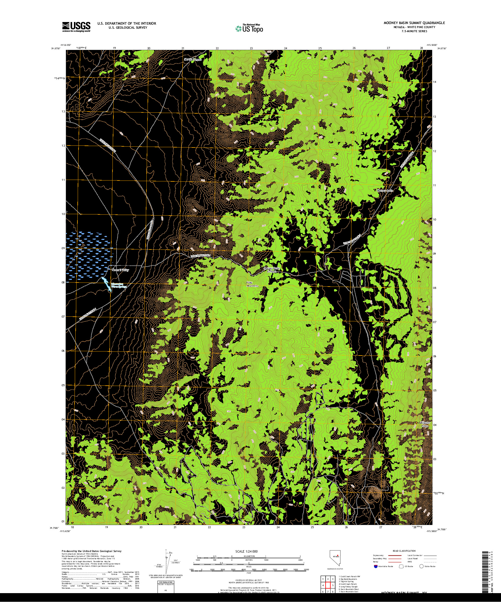 USGS US TOPO 7.5-MINUTE MAP FOR MOONEY BASIN SUMMIT, NV 2018