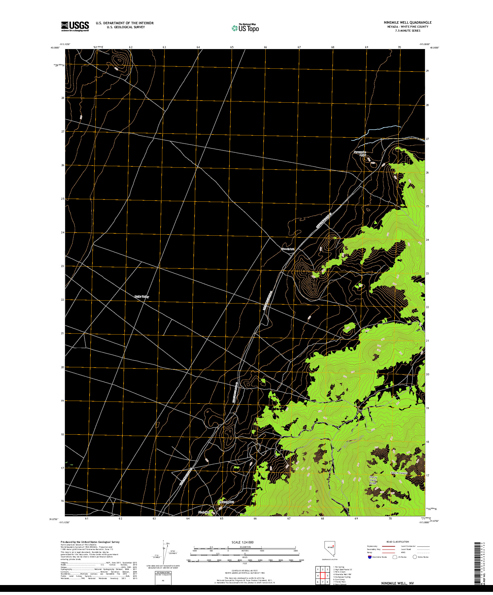 USGS US TOPO 7.5-MINUTE MAP FOR NINEMILE WELL, NV 2018