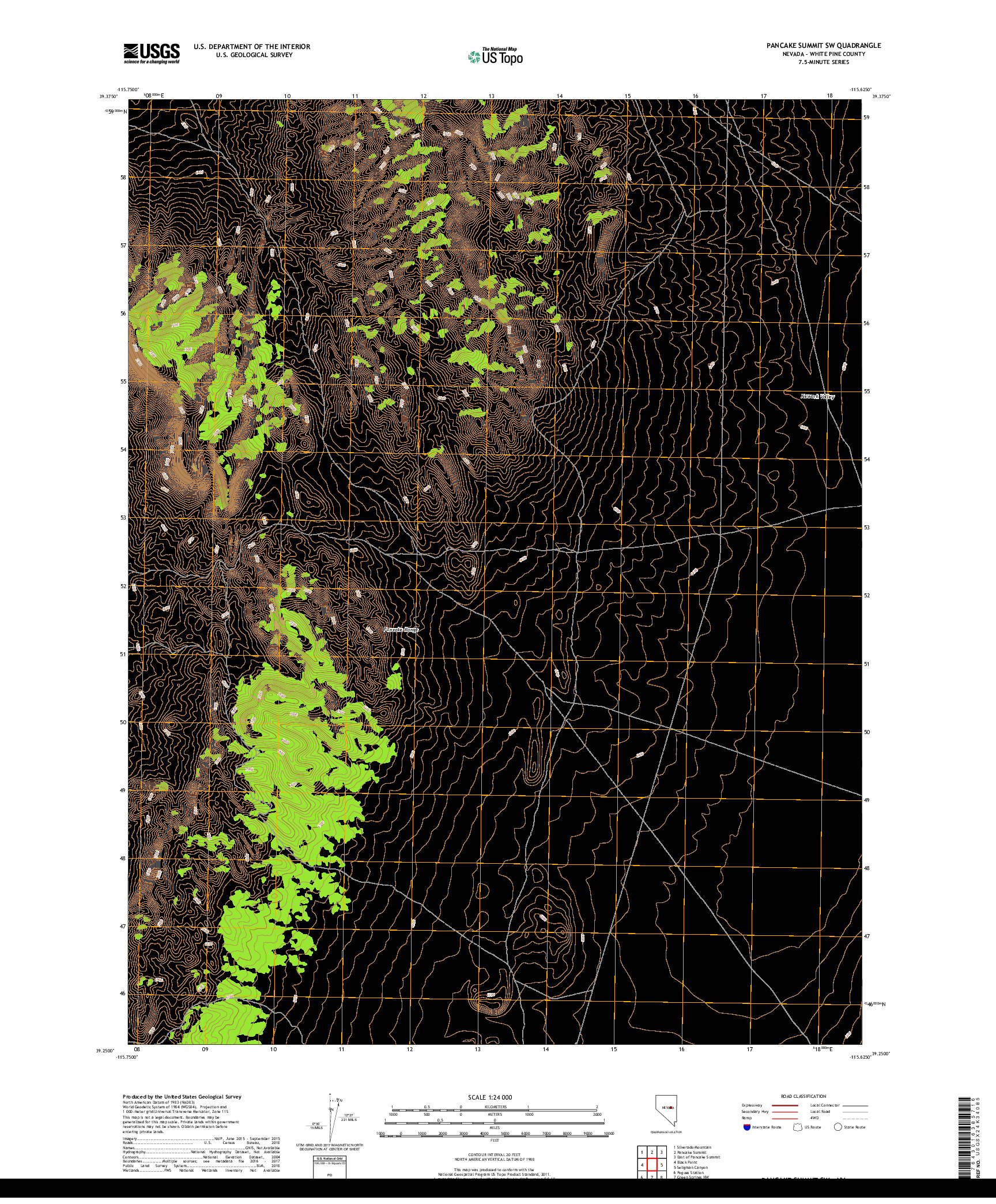 USGS US TOPO 7.5-MINUTE MAP FOR PANCAKE SUMMIT SW, NV 2018