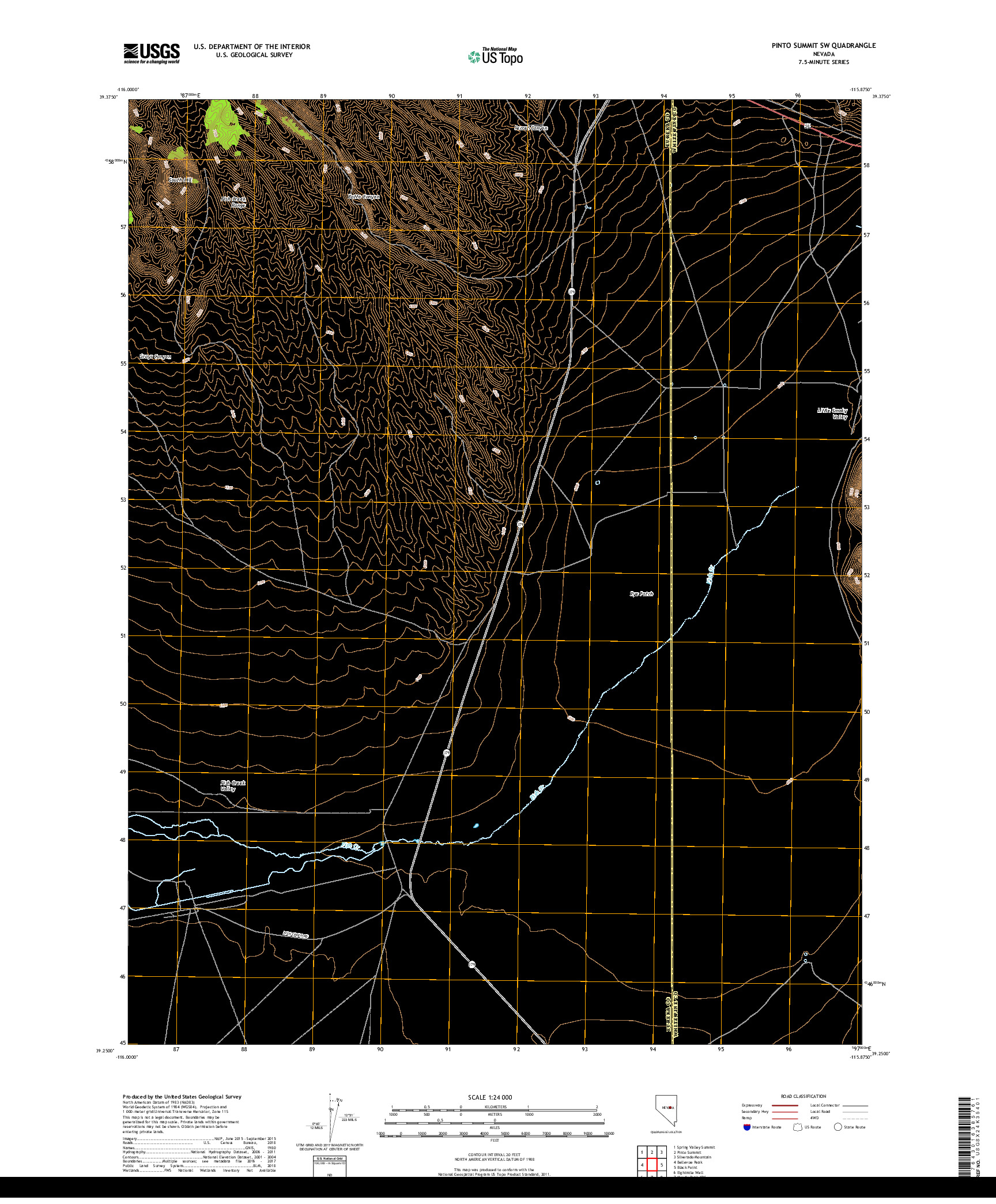 USGS US TOPO 7.5-MINUTE MAP FOR PINTO SUMMIT SW, NV 2018