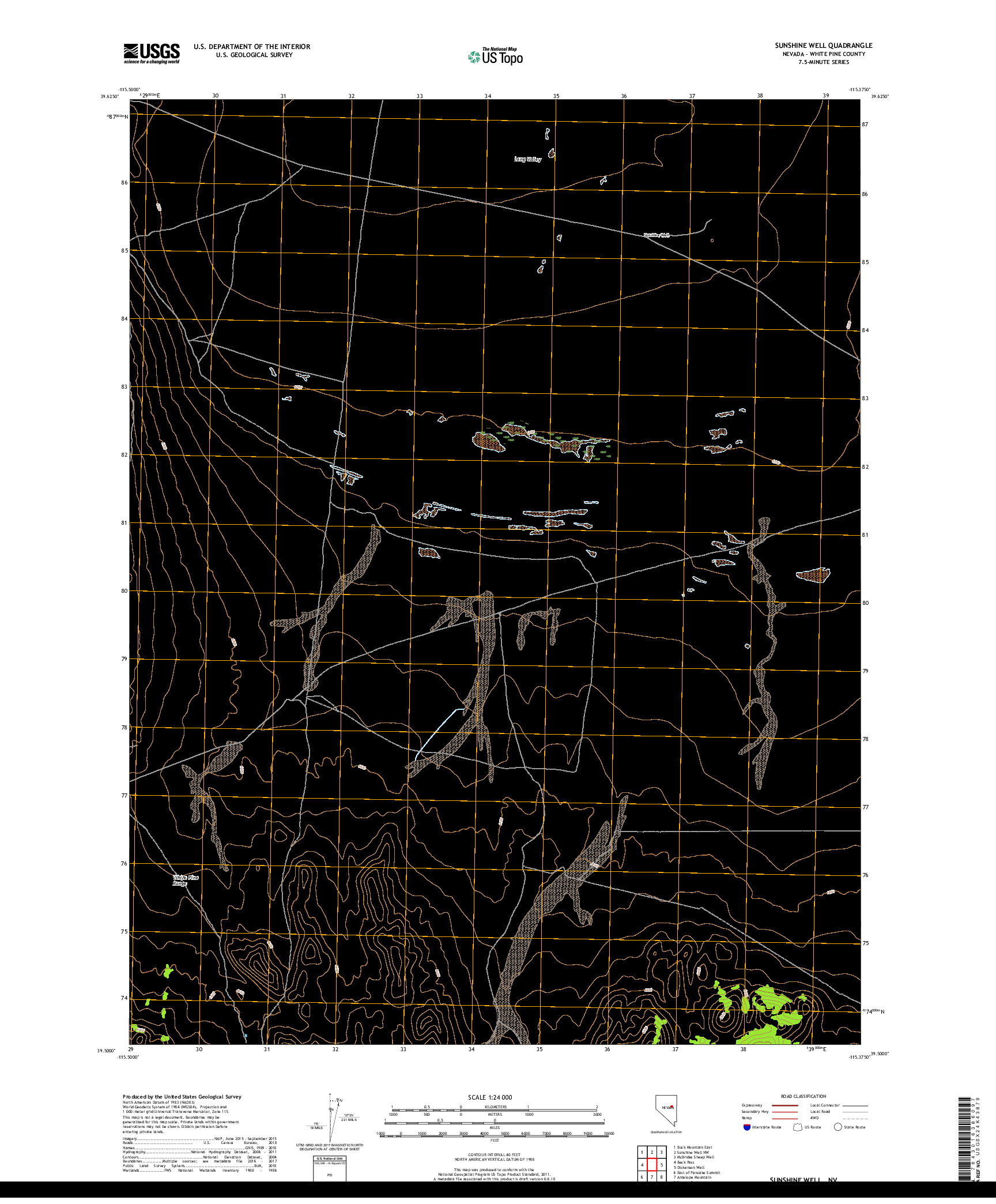 USGS US TOPO 7.5-MINUTE MAP FOR SUNSHINE WELL, NV 2018