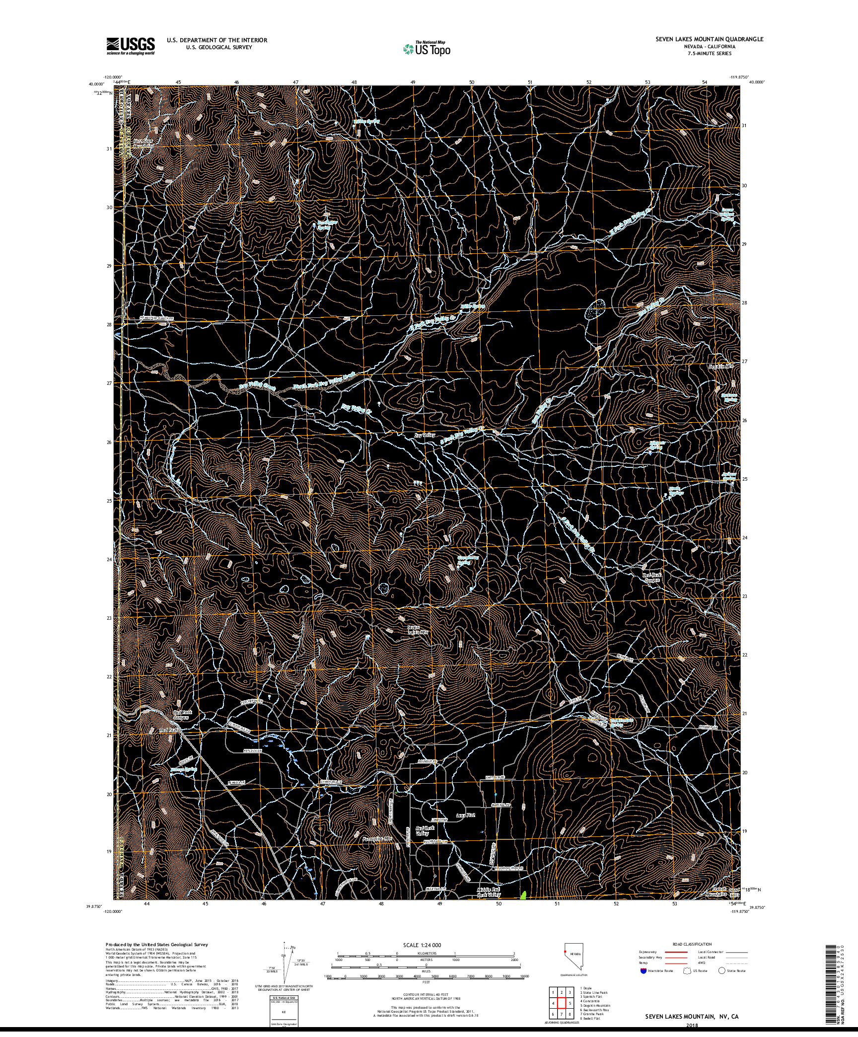 USGS US TOPO 7.5-MINUTE MAP FOR SEVEN LAKES MOUNTAIN, NV,CA 2018