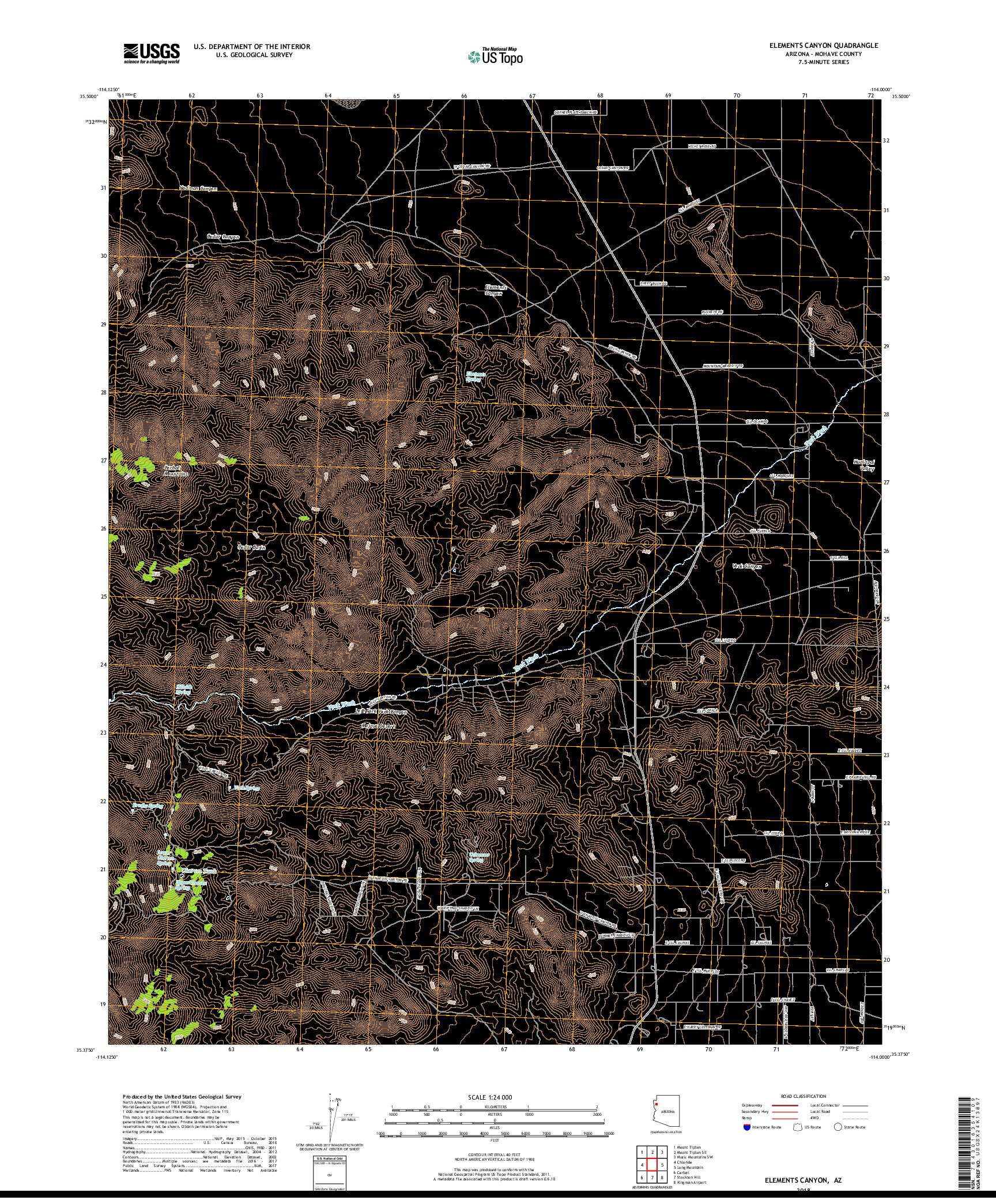 USGS US TOPO 7.5-MINUTE MAP FOR ELEMENTS CANYON, AZ 2018