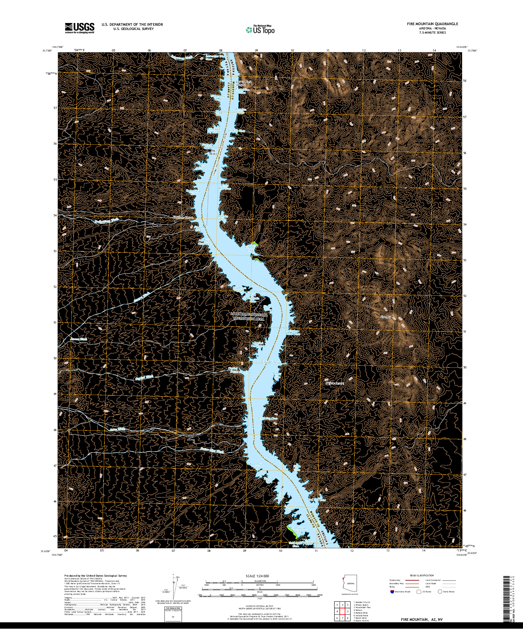 USGS US TOPO 7.5-MINUTE MAP FOR FIRE MOUNTAIN, AZ,NV 2018