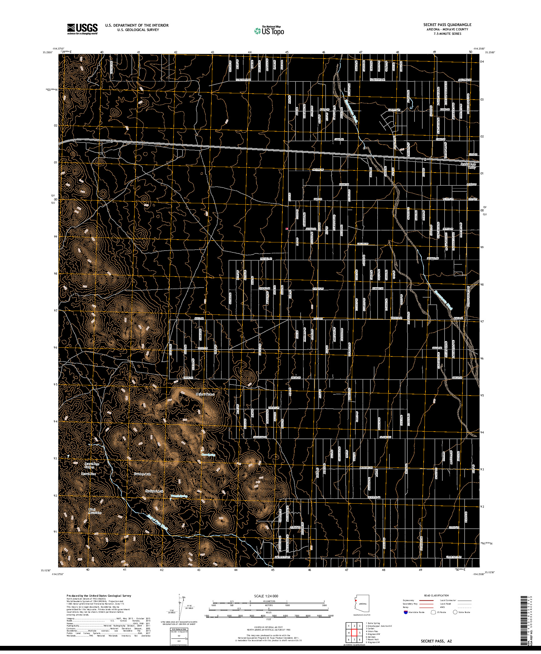 USGS US TOPO 7.5-MINUTE MAP FOR SECRET PASS, AZ 2018