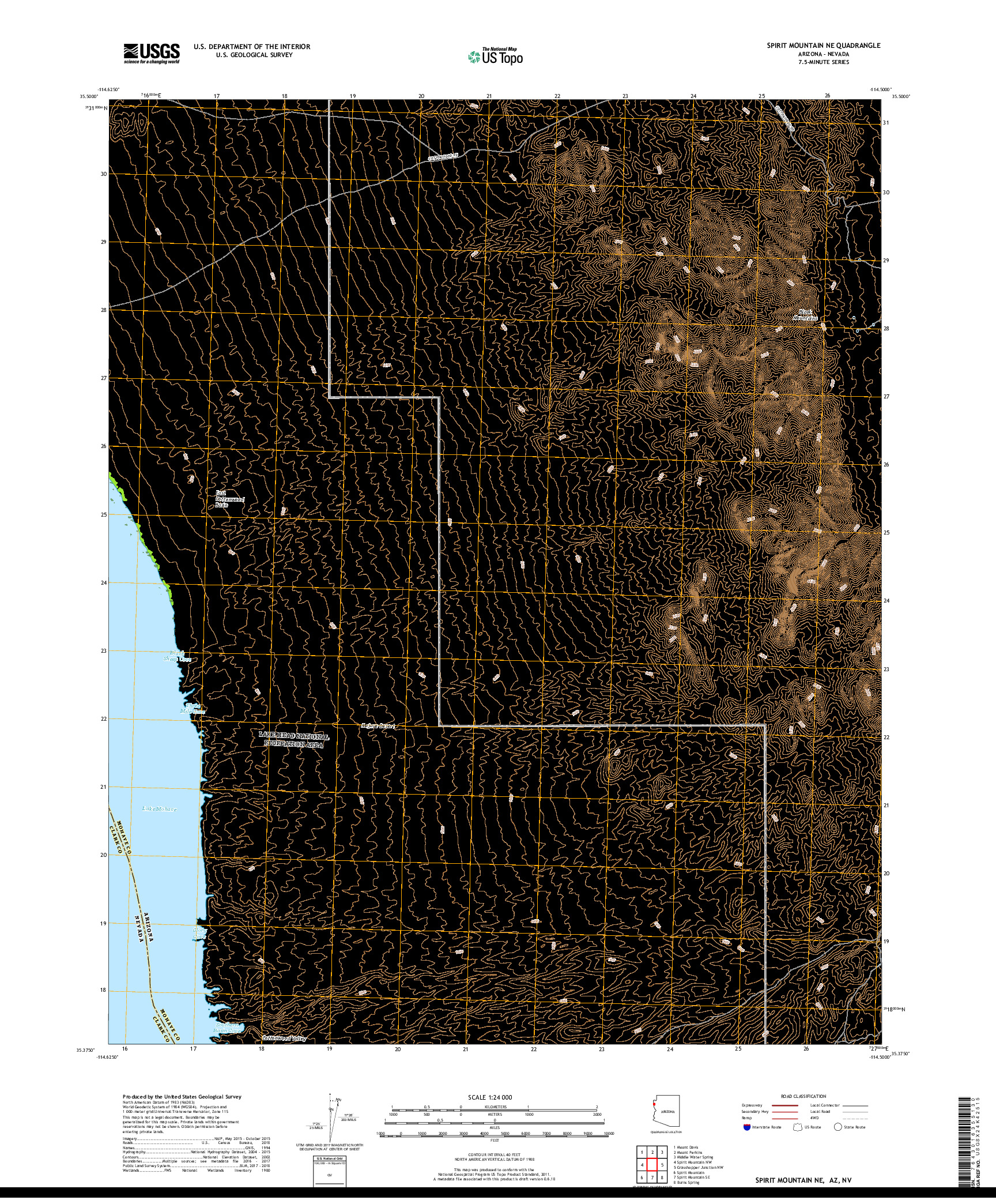 USGS US TOPO 7.5-MINUTE MAP FOR SPIRIT MOUNTAIN NE, AZ,NV 2018