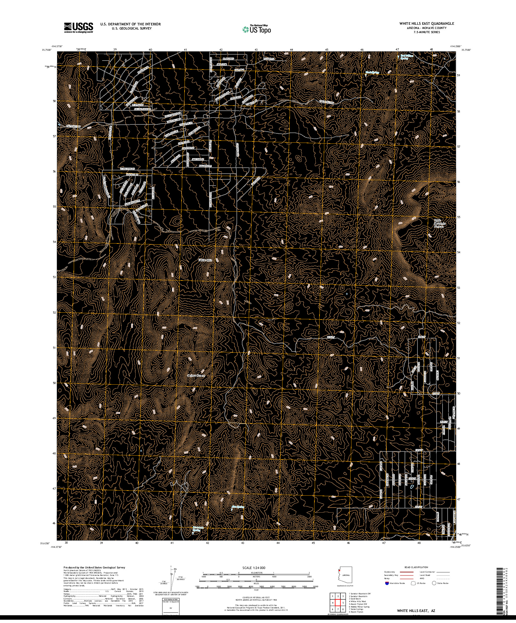 USGS US TOPO 7.5-MINUTE MAP FOR WHITE HILLS EAST, AZ 2018