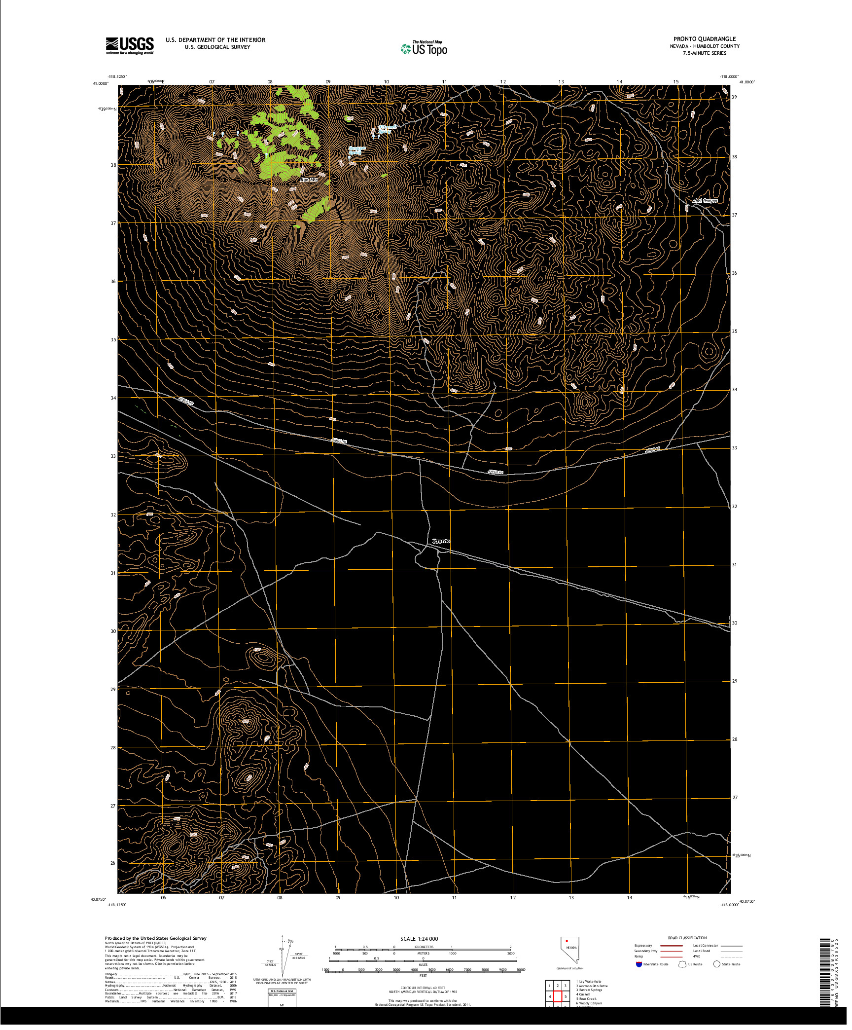 USGS US TOPO 7.5-MINUTE MAP FOR PRONTO, NV 2018