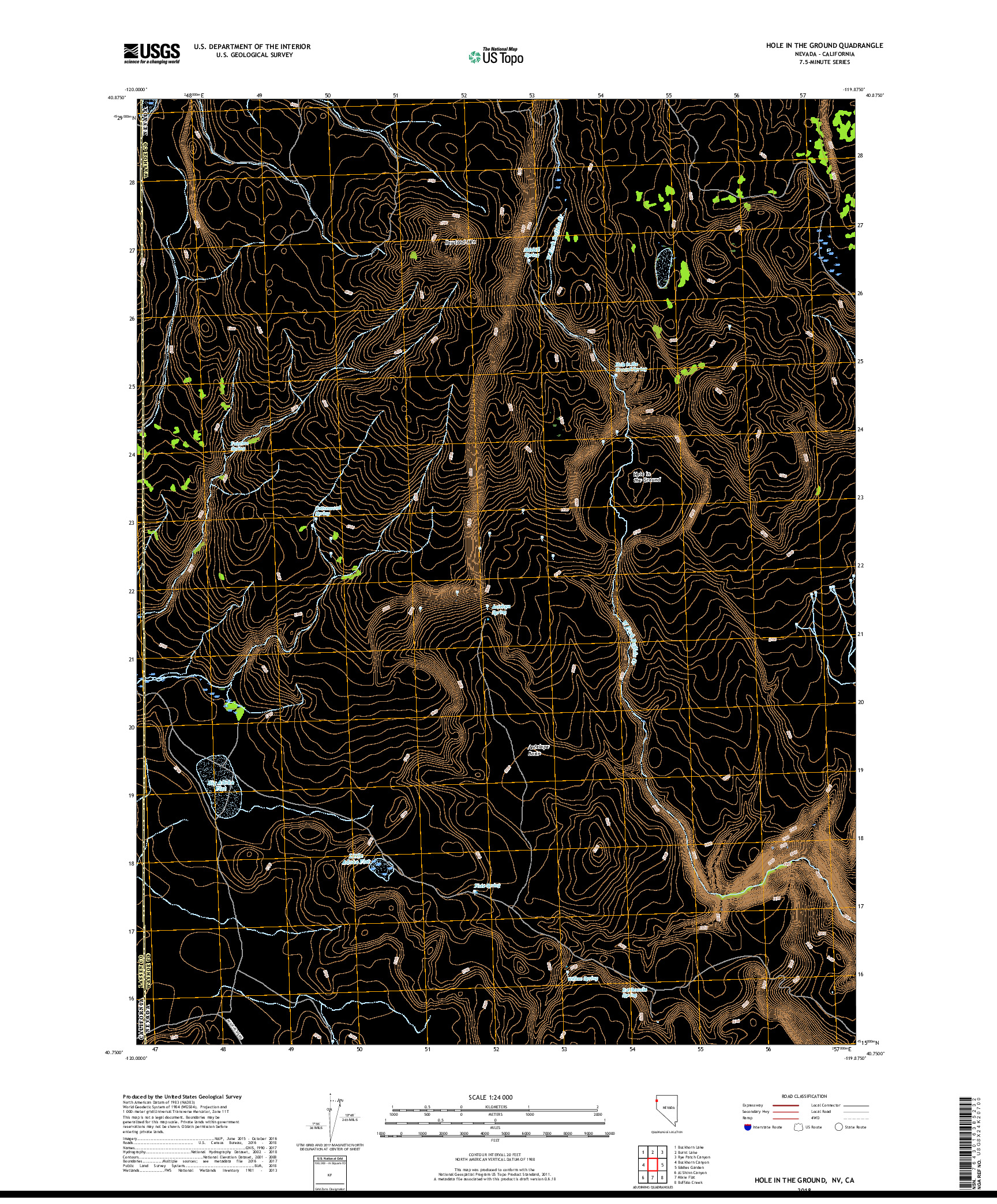 USGS US TOPO 7.5-MINUTE MAP FOR HOLE IN THE GROUND, NV,CA 2018