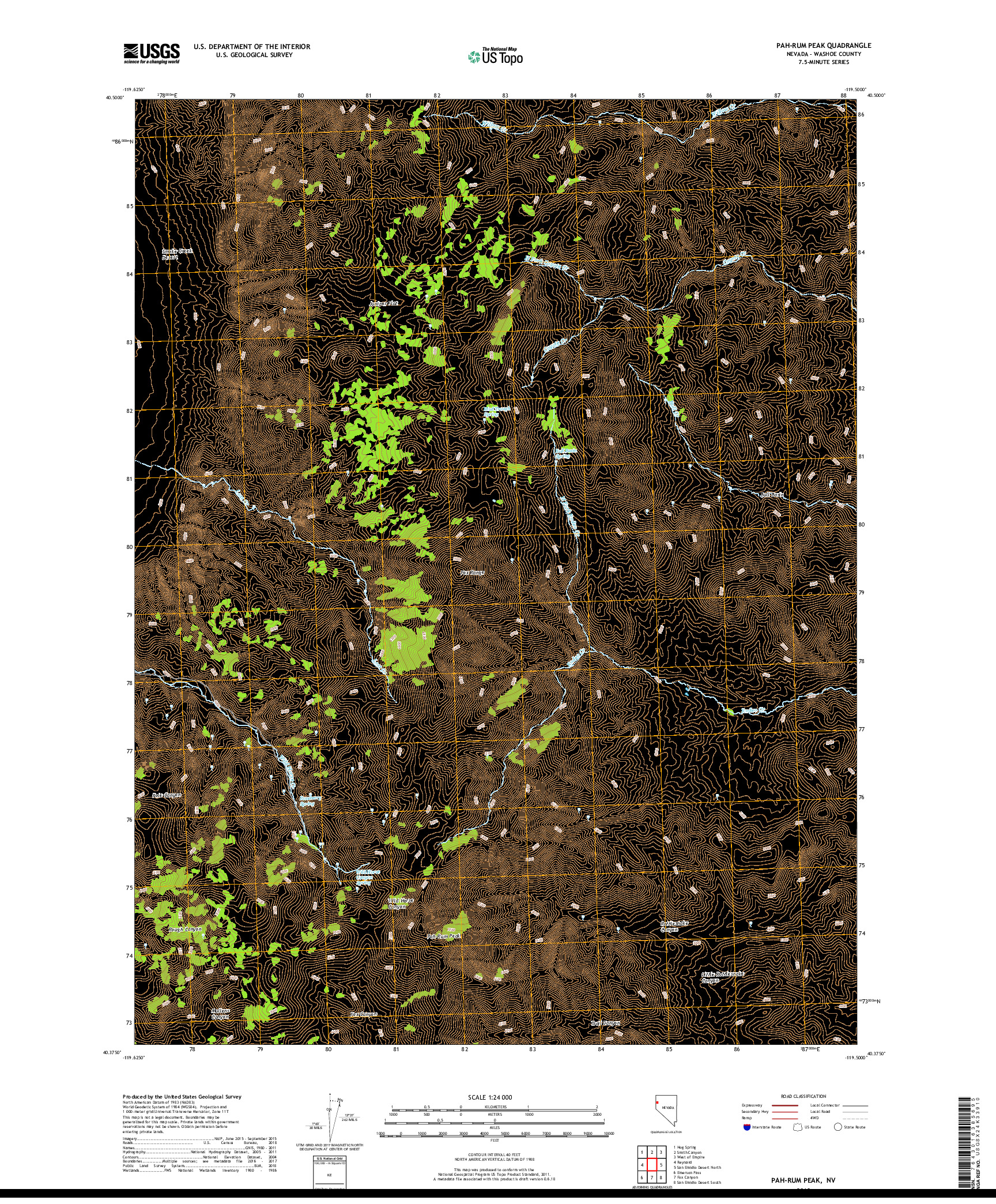 USGS US TOPO 7.5-MINUTE MAP FOR PAH-RUM PEAK, NV 2018