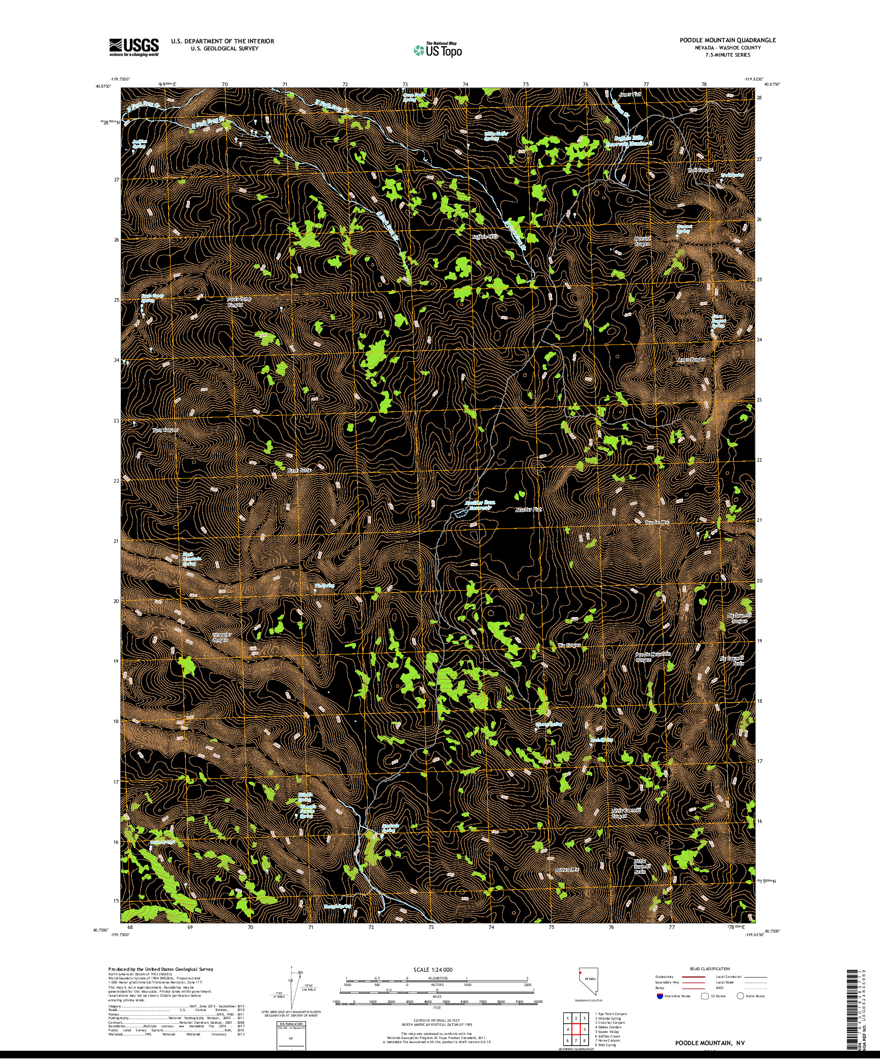 USGS US TOPO 7.5-MINUTE MAP FOR POODLE MOUNTAIN, NV 2018