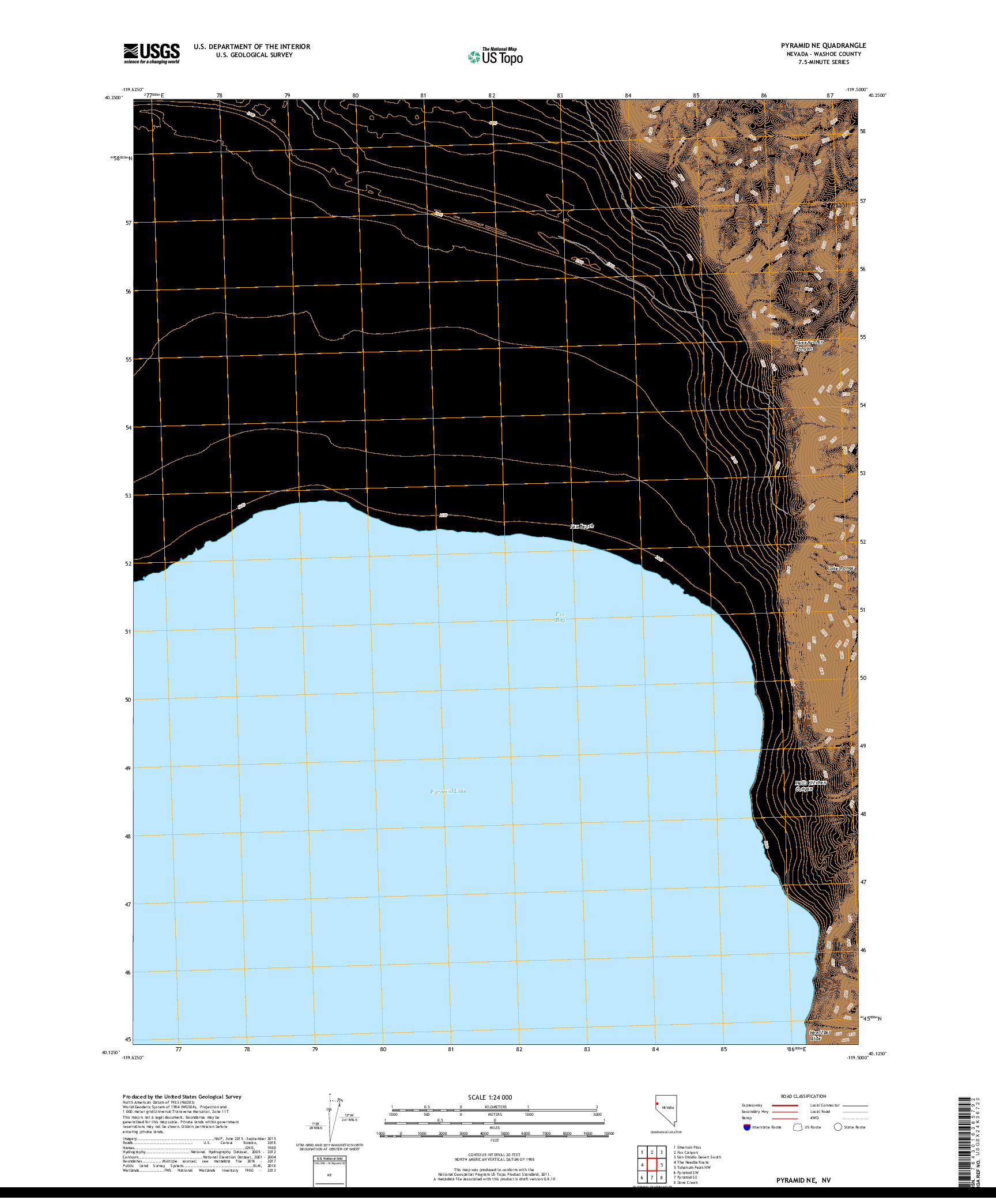 USGS US TOPO 7.5-MINUTE MAP FOR PYRAMID NE, NV 2018