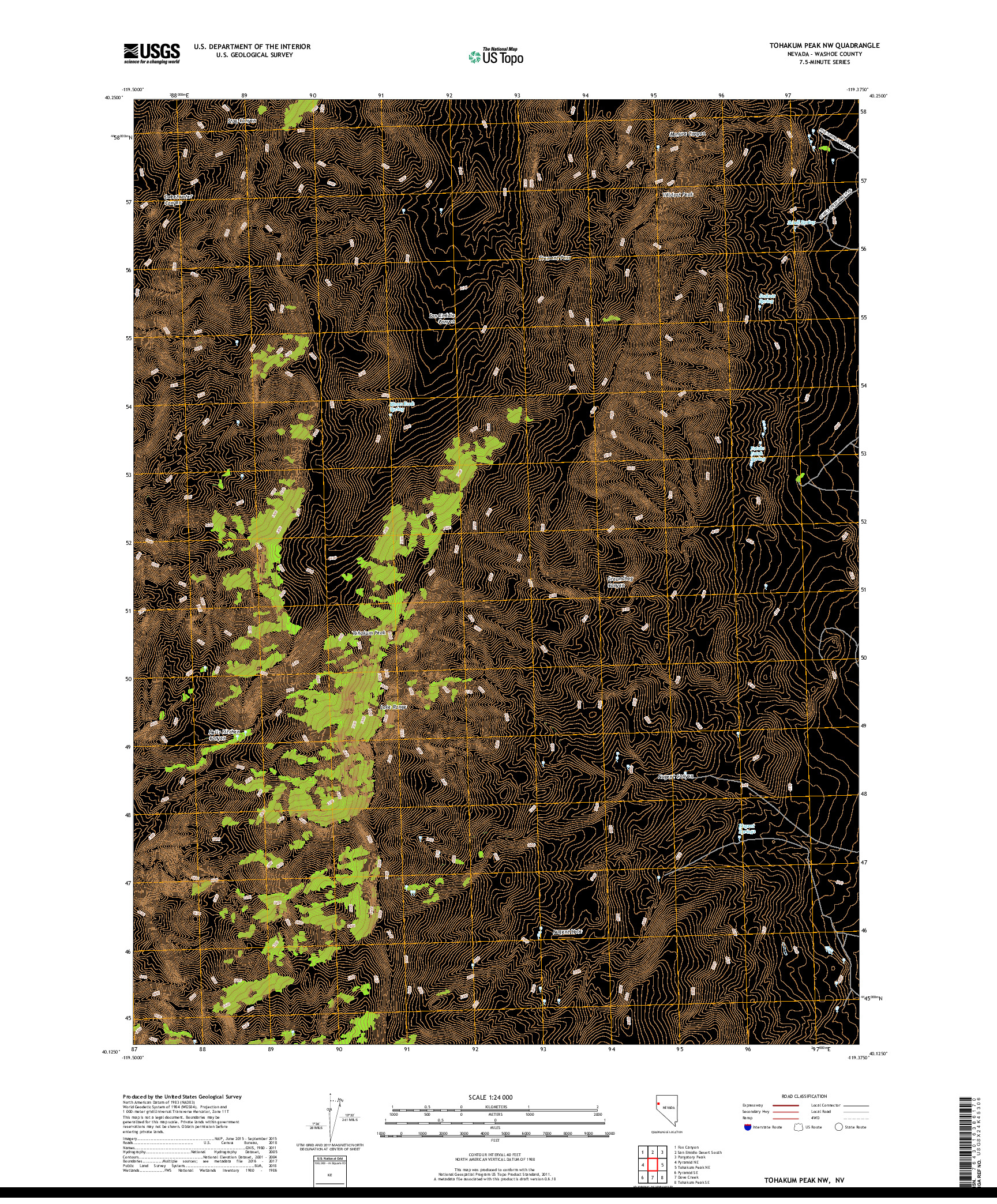 USGS US TOPO 7.5-MINUTE MAP FOR TOHAKUM PEAK NW, NV 2018