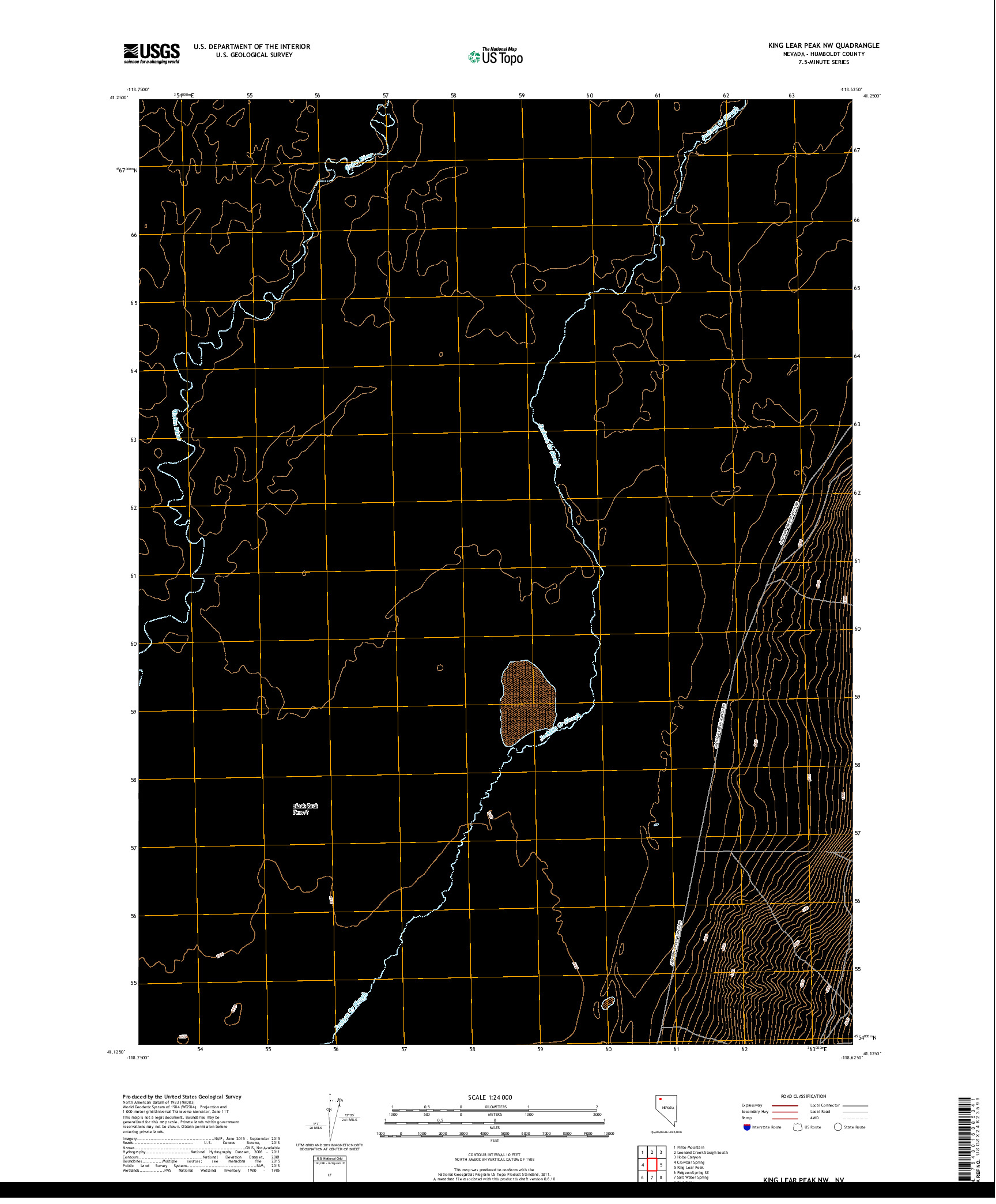 USGS US TOPO 7.5-MINUTE MAP FOR KING LEAR PEAK NW, NV 2018