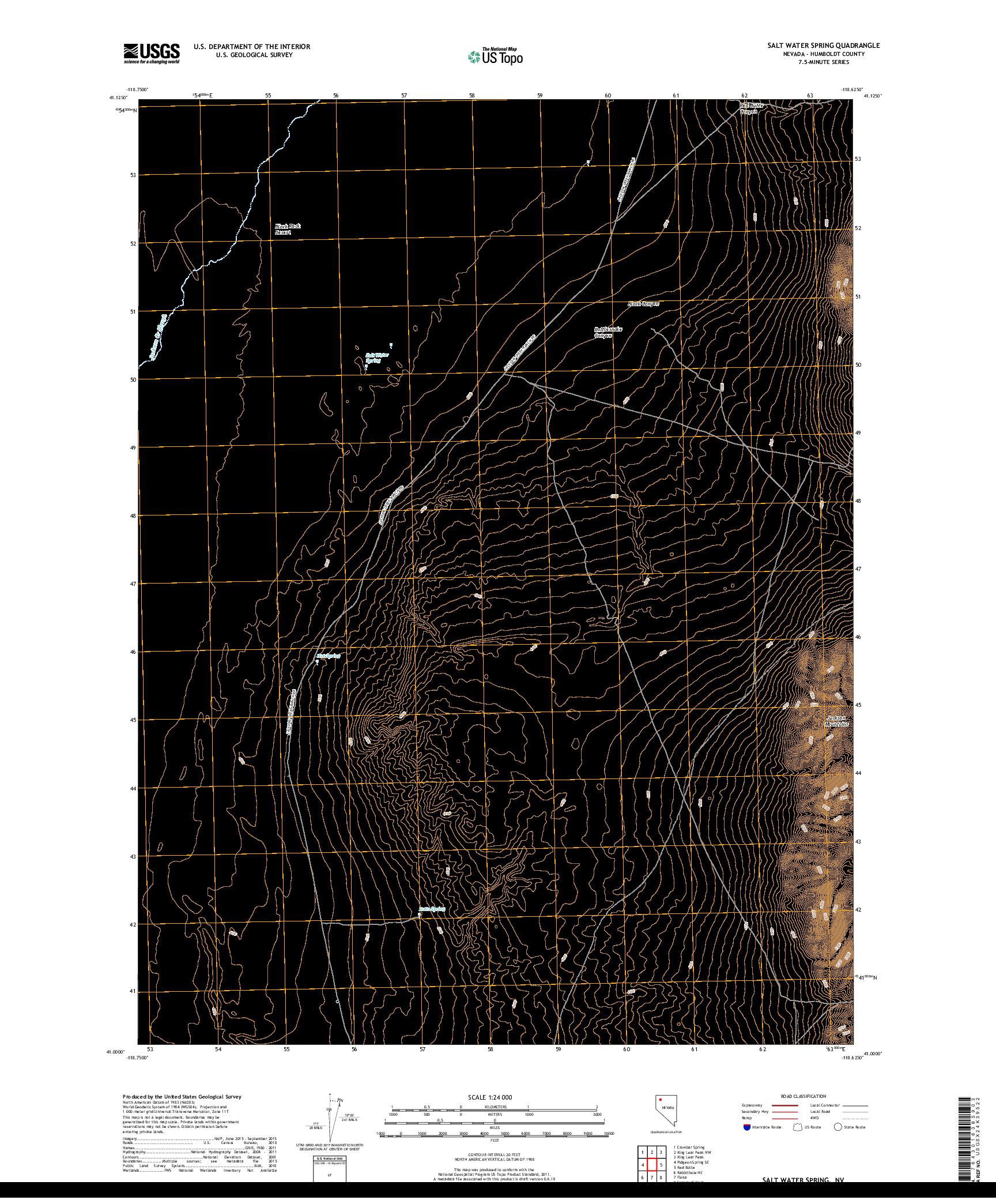 USGS US TOPO 7.5-MINUTE MAP FOR SALT WATER SPRING, NV 2018