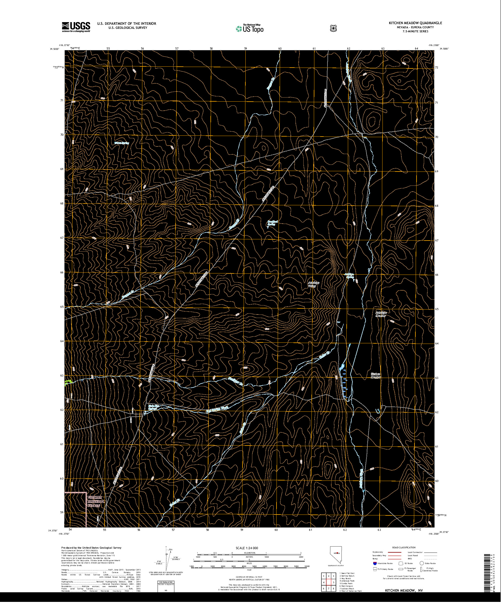 USGS US TOPO 7.5-MINUTE MAP FOR KITCHEN MEADOW, NV 2018