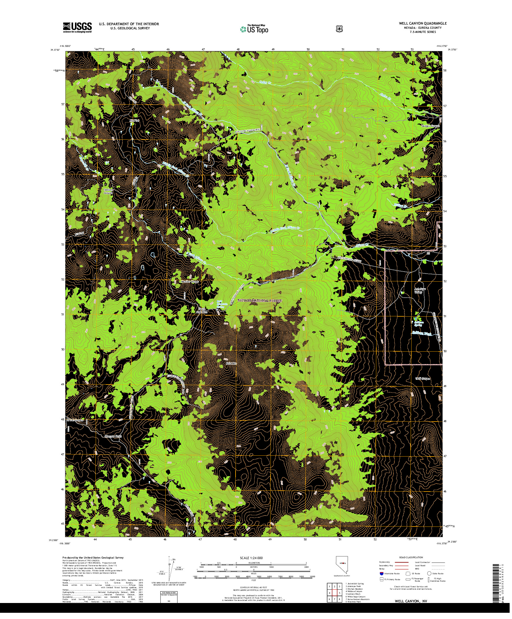 USGS US TOPO 7.5-MINUTE MAP FOR WELL CANYON, NV 2018