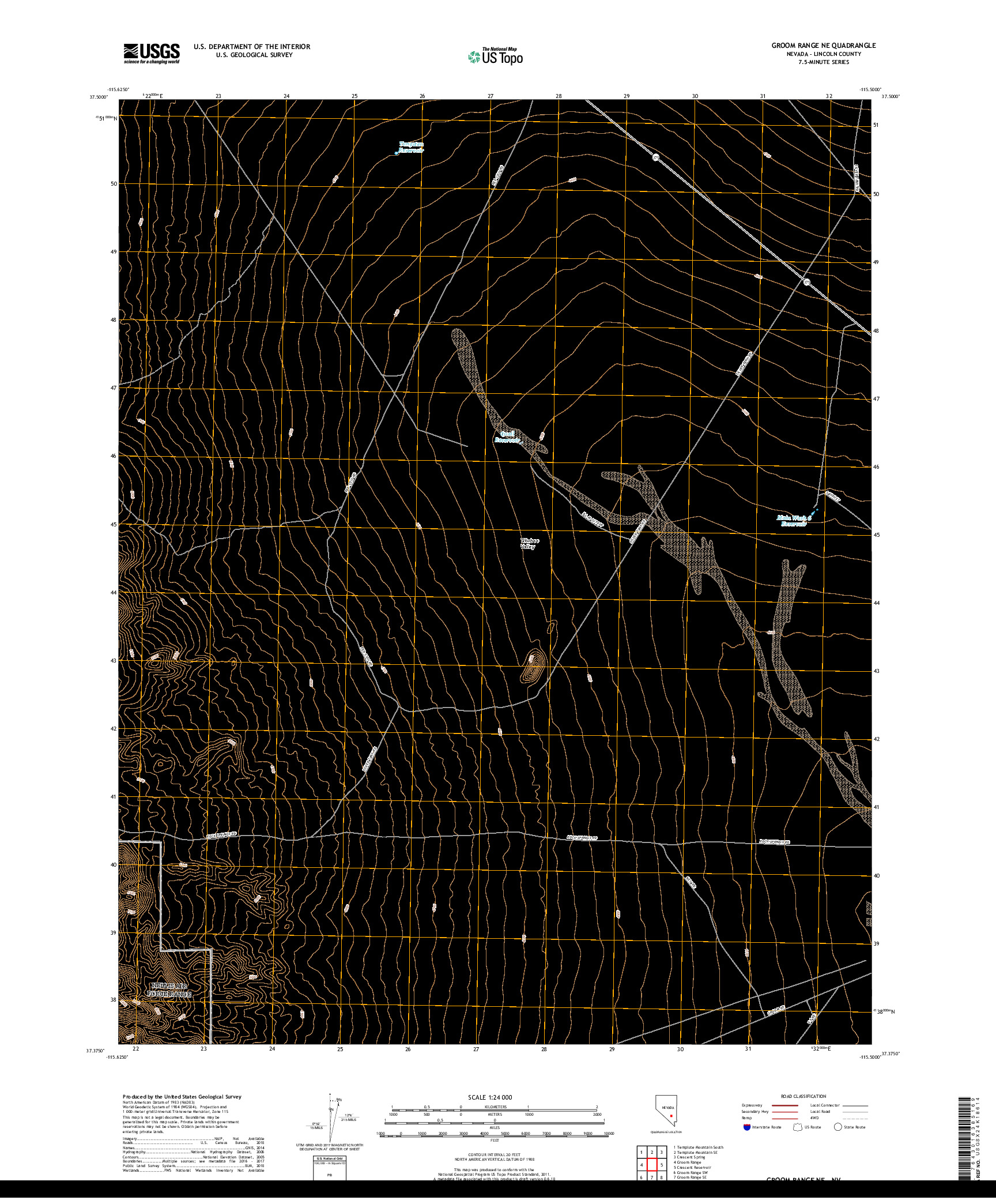 USGS US TOPO 7.5-MINUTE MAP FOR GROOM RANGE NE, NV 2018