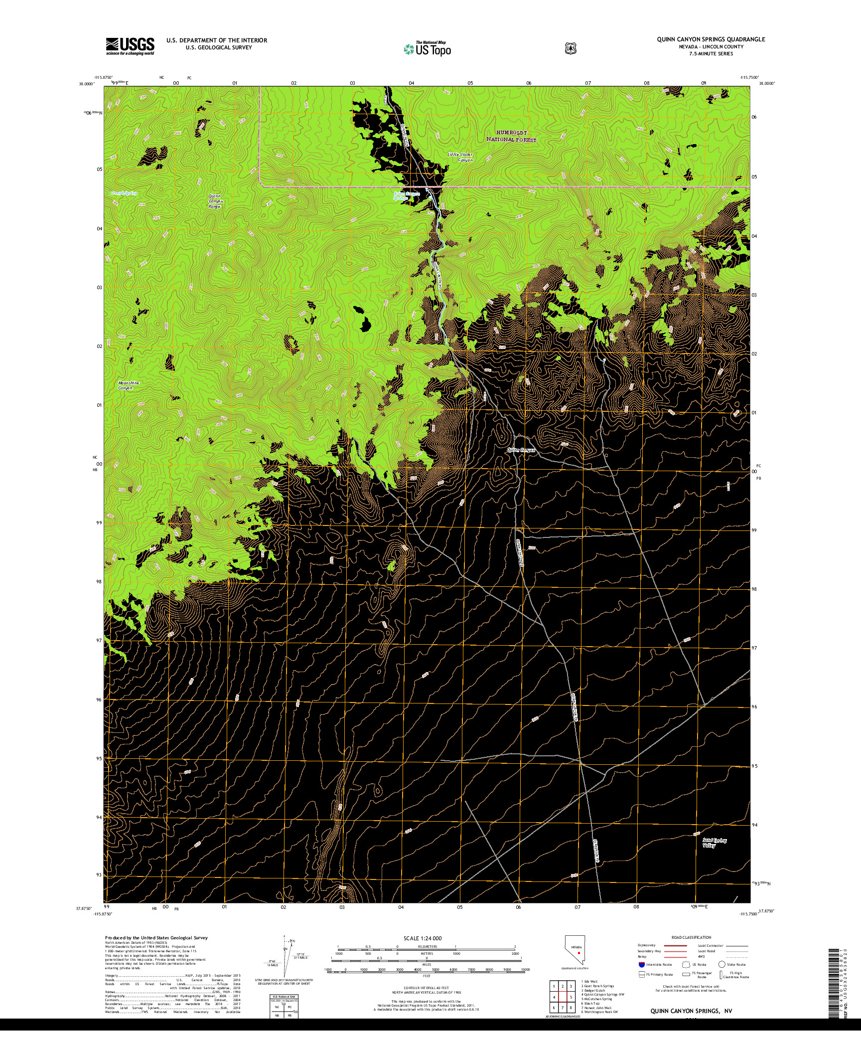 USGS US TOPO 7.5-MINUTE MAP FOR QUINN CANYON SPRINGS, NV 2018