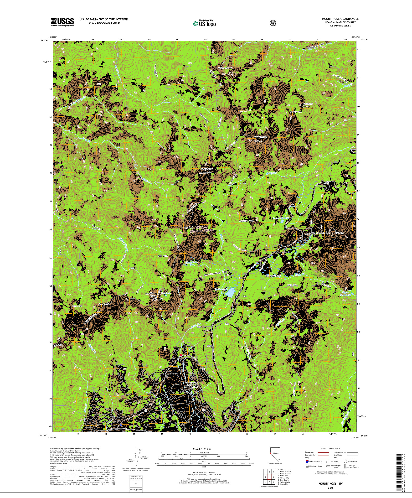 USGS US TOPO 7.5-MINUTE MAP FOR MOUNT ROSE, NV 2018