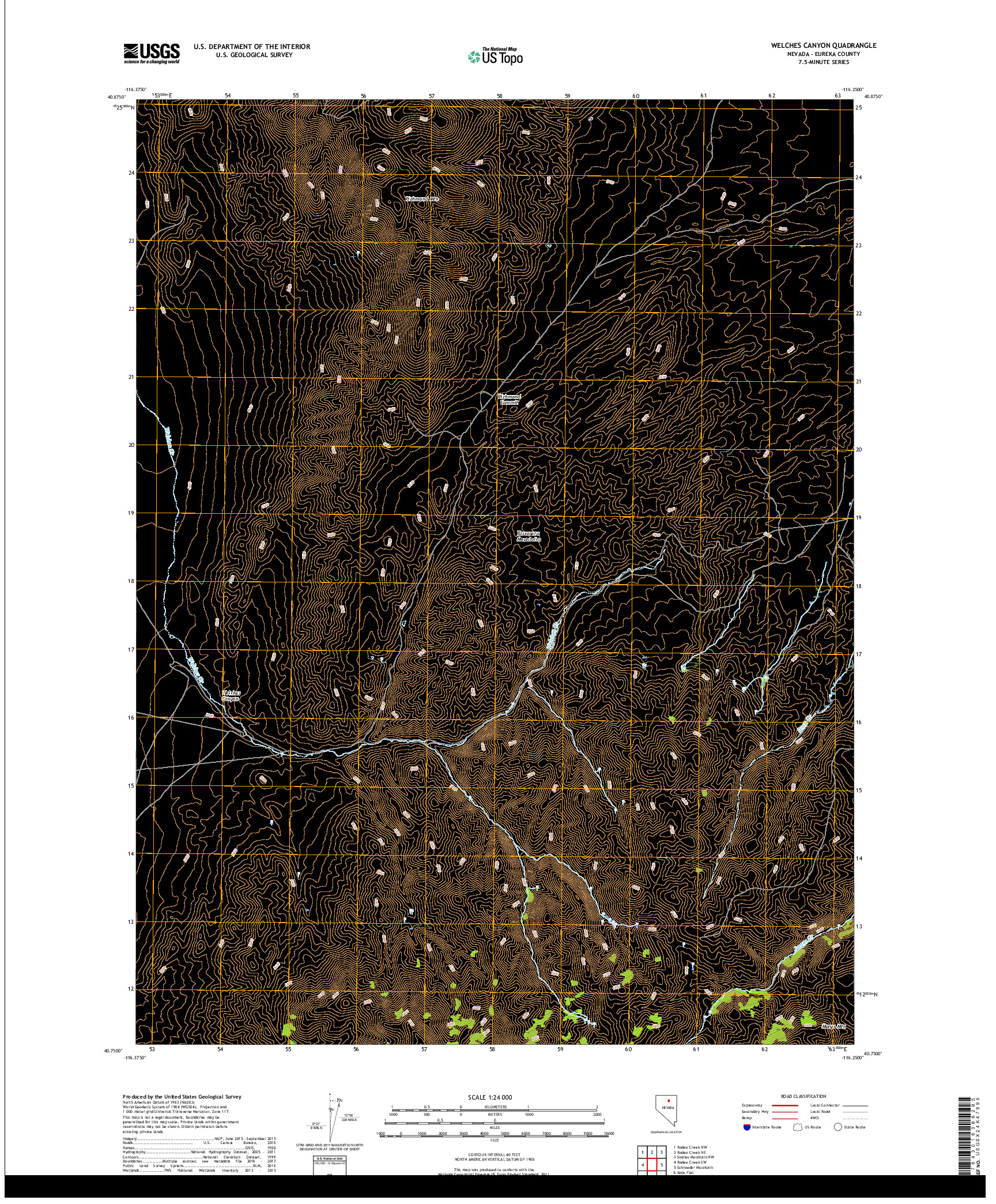 USGS US TOPO 7.5-MINUTE MAP FOR WELCHES CANYON, NV 2018