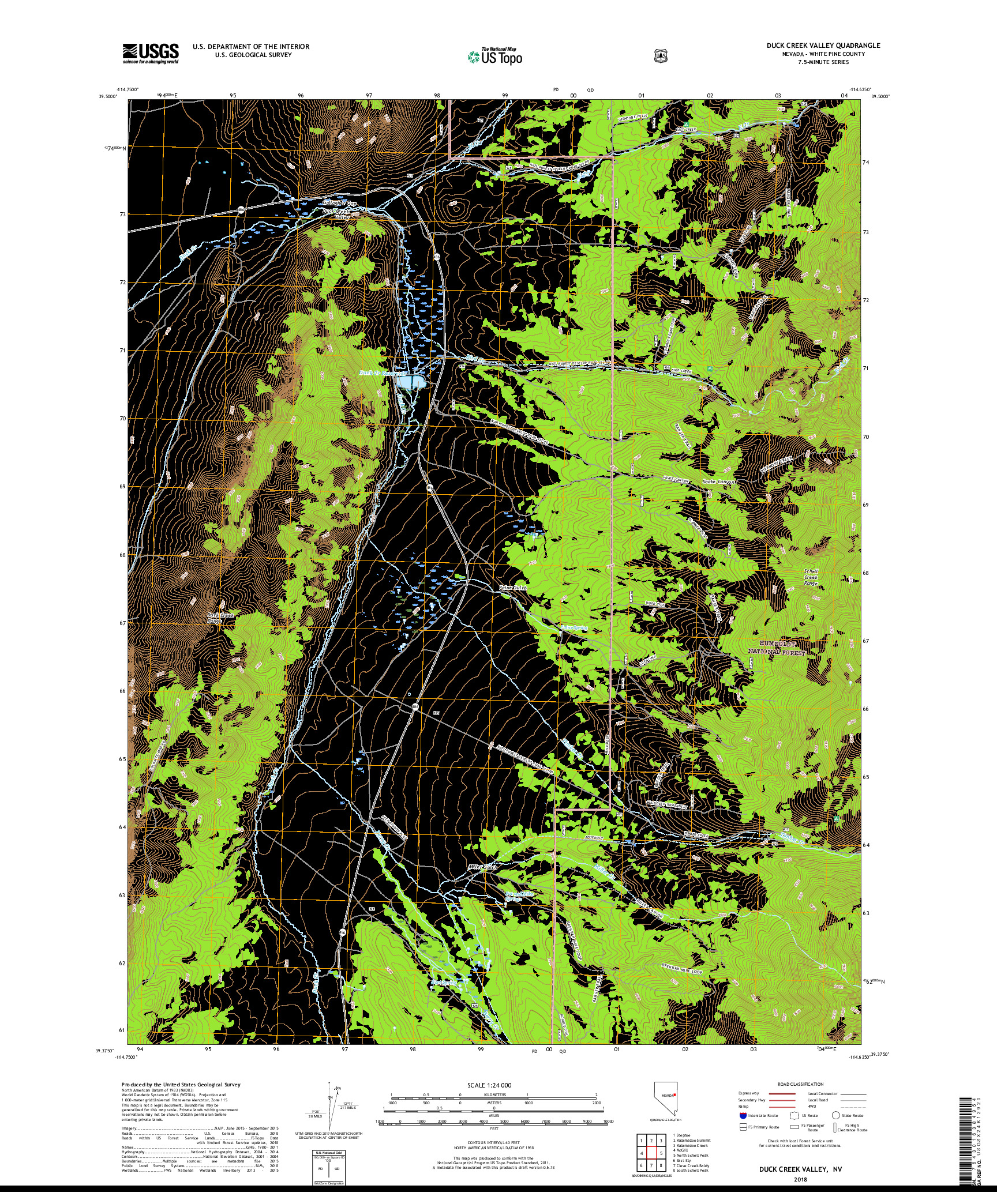 USGS US TOPO 7.5-MINUTE MAP FOR DUCK CREEK VALLEY, NV 2018