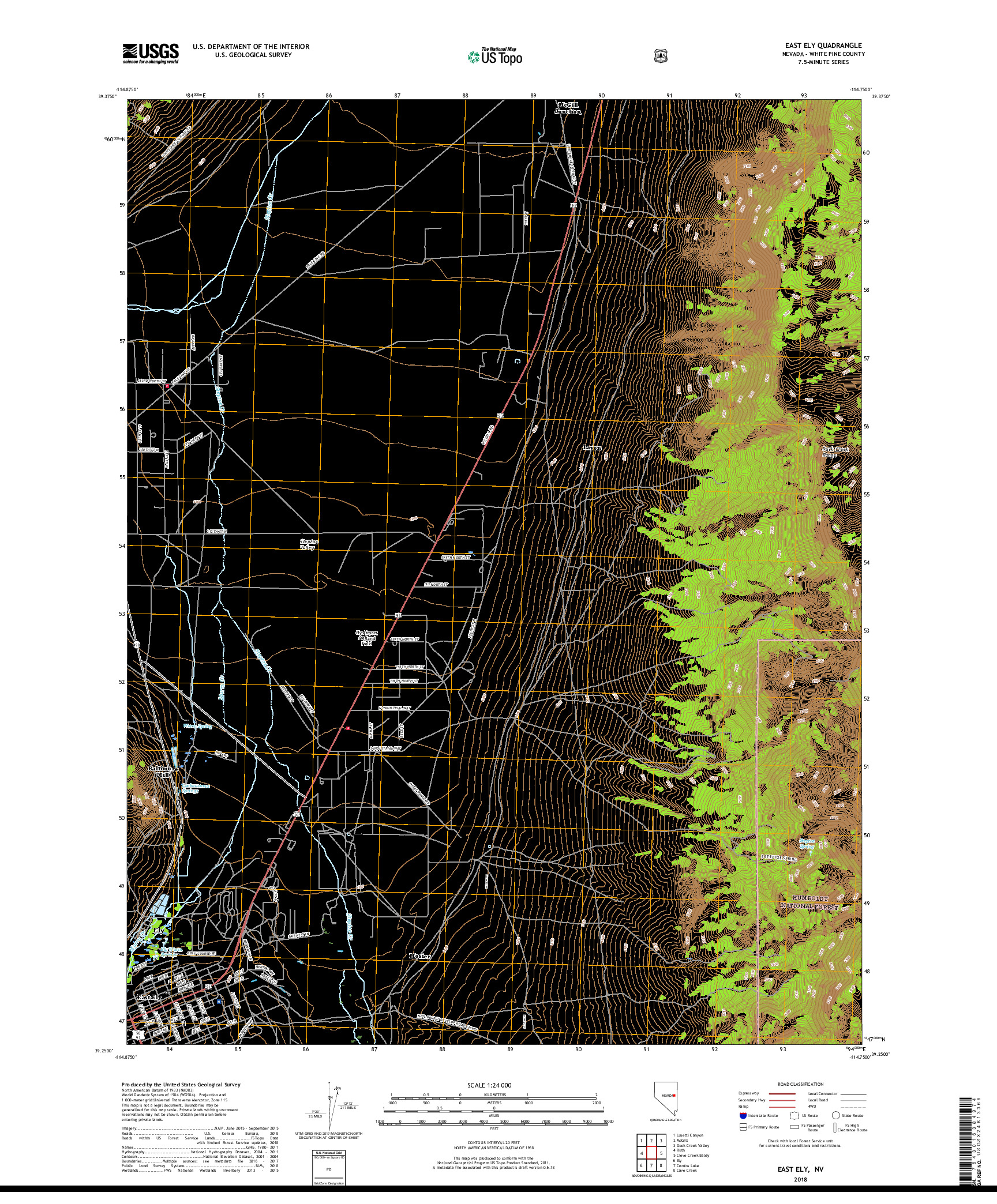 USGS US TOPO 7.5-MINUTE MAP FOR EAST ELY, NV 2018