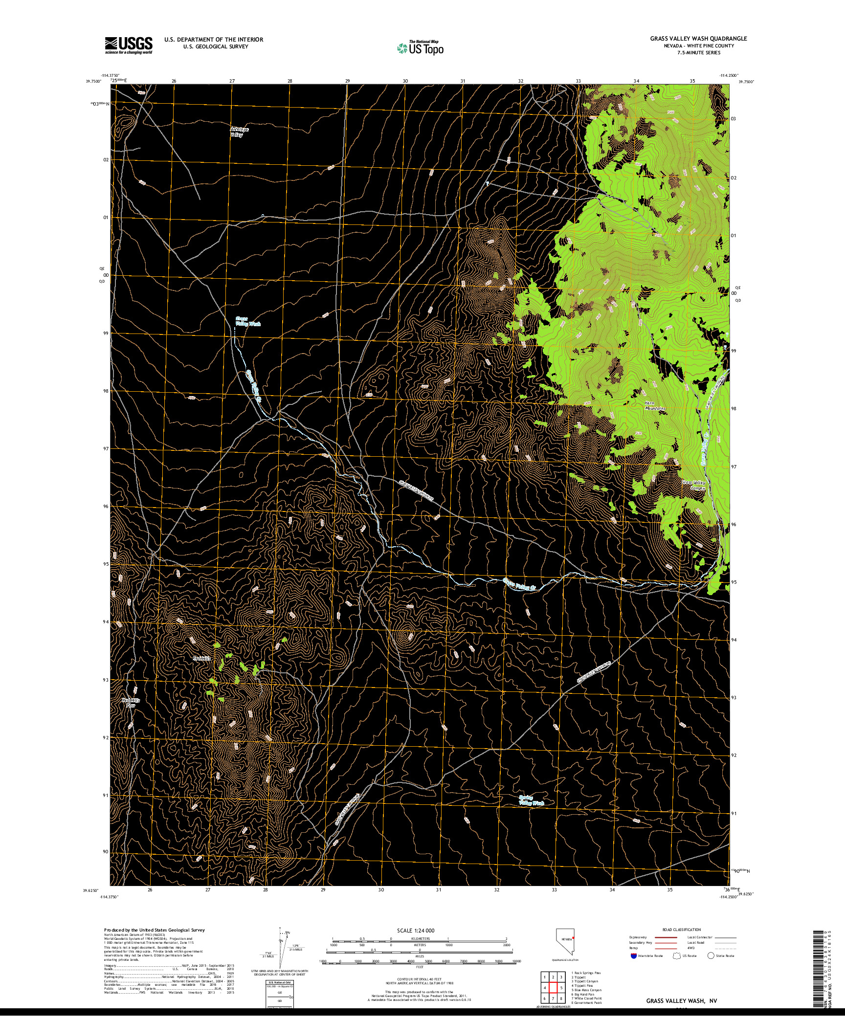 USGS US TOPO 7.5-MINUTE MAP FOR GRASS VALLEY WASH, NV 2018