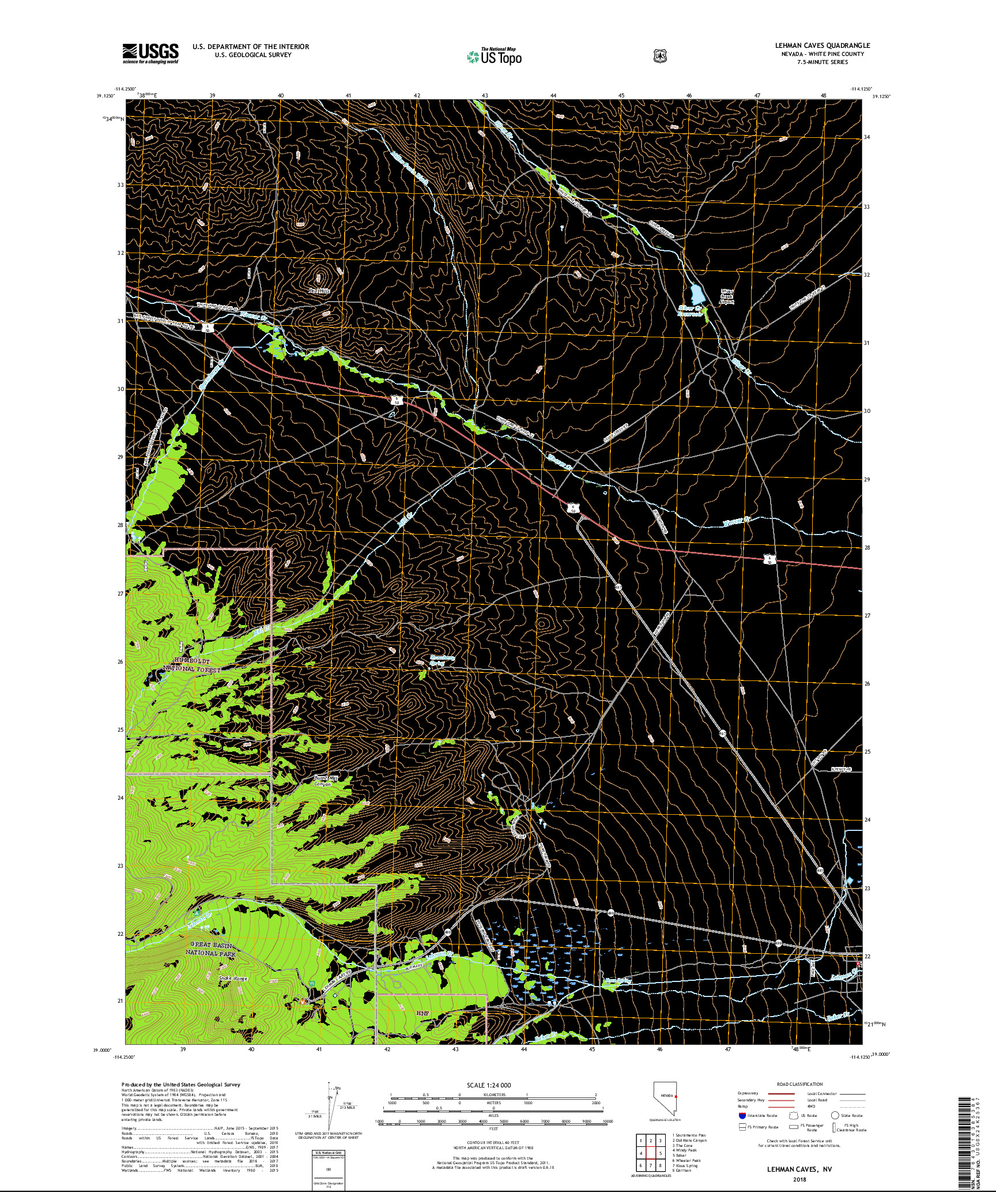 USGS US TOPO 7.5-MINUTE MAP FOR LEHMAN CAVES, NV 2018