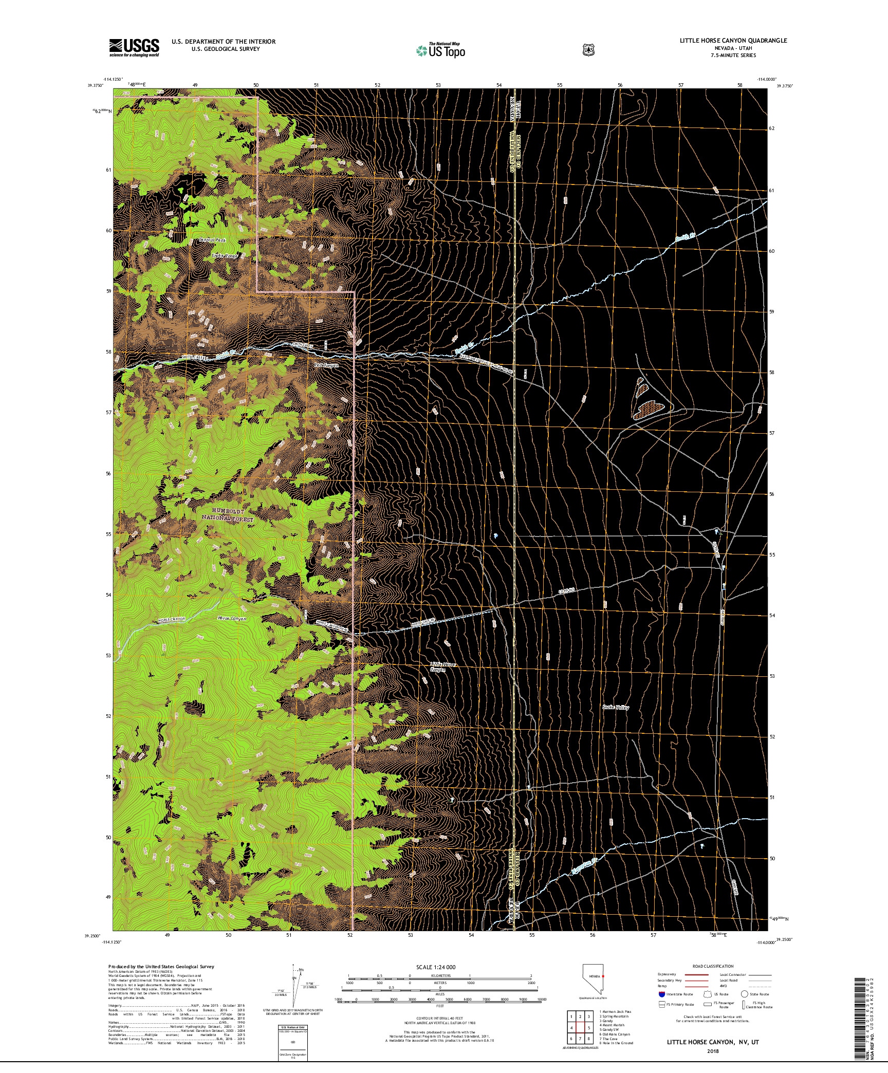 USGS US TOPO 7.5-MINUTE MAP FOR LITTLE HORSE CANYON, NV,UT 2018