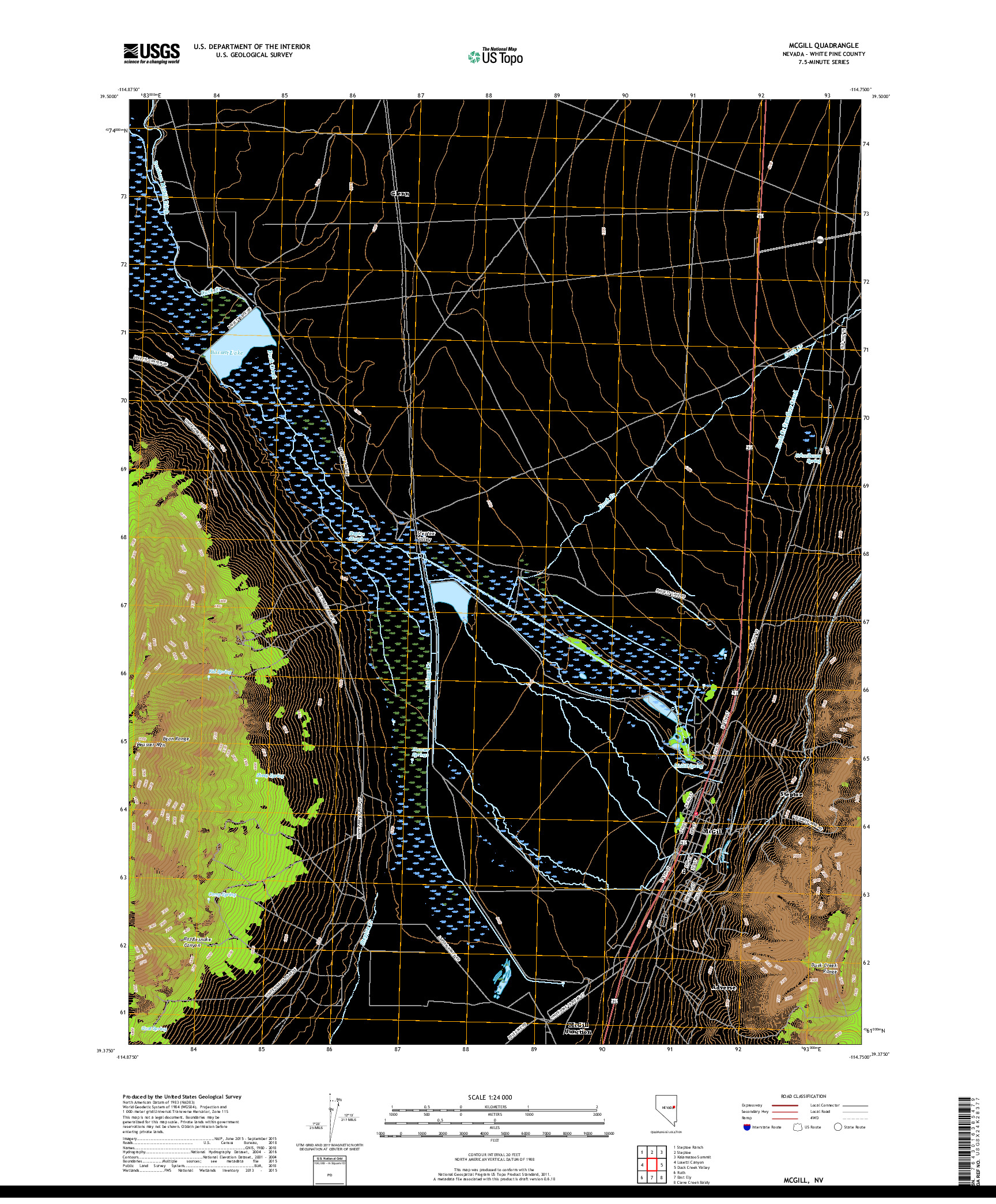 USGS US TOPO 7.5-MINUTE MAP FOR MCGILL, NV 2018