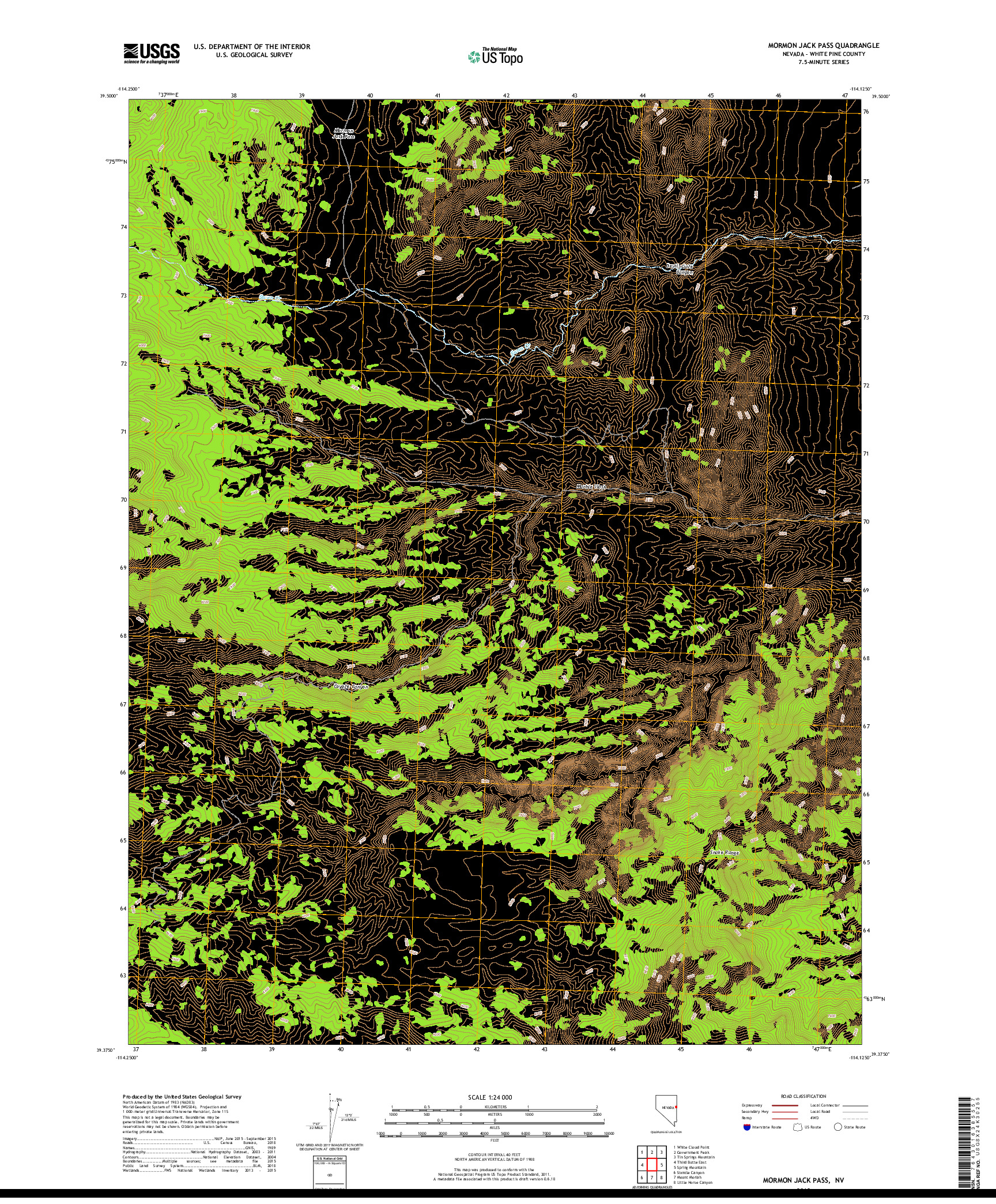 USGS US TOPO 7.5-MINUTE MAP FOR MORMON JACK PASS, NV 2018