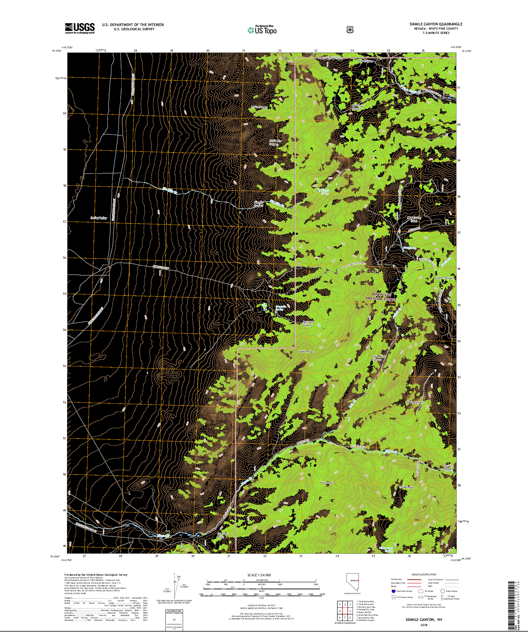 USGS US TOPO 7.5-MINUTE MAP FOR SIXMILE CANYON, NV 2018