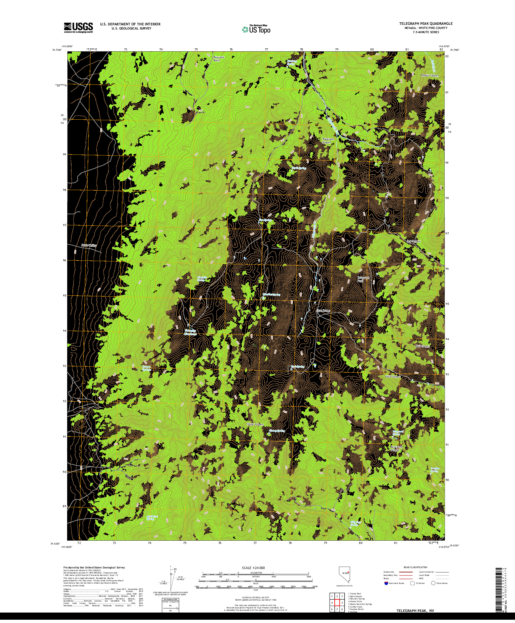 USGS US TOPO 7.5-MINUTE MAP FOR TELEGRAPH PEAK, NV 2018