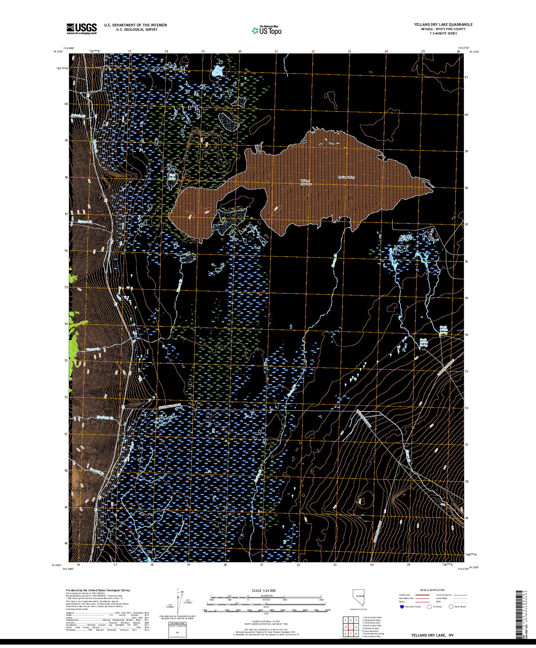 USGS US TOPO 7.5-MINUTE MAP FOR YELLAND DRY LAKE, NV 2018