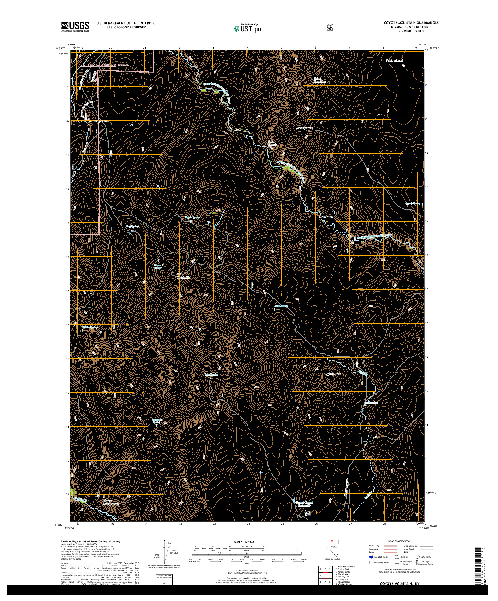 USGS US TOPO 7.5-MINUTE MAP FOR COYOTE MOUNTAIN, NV 2018