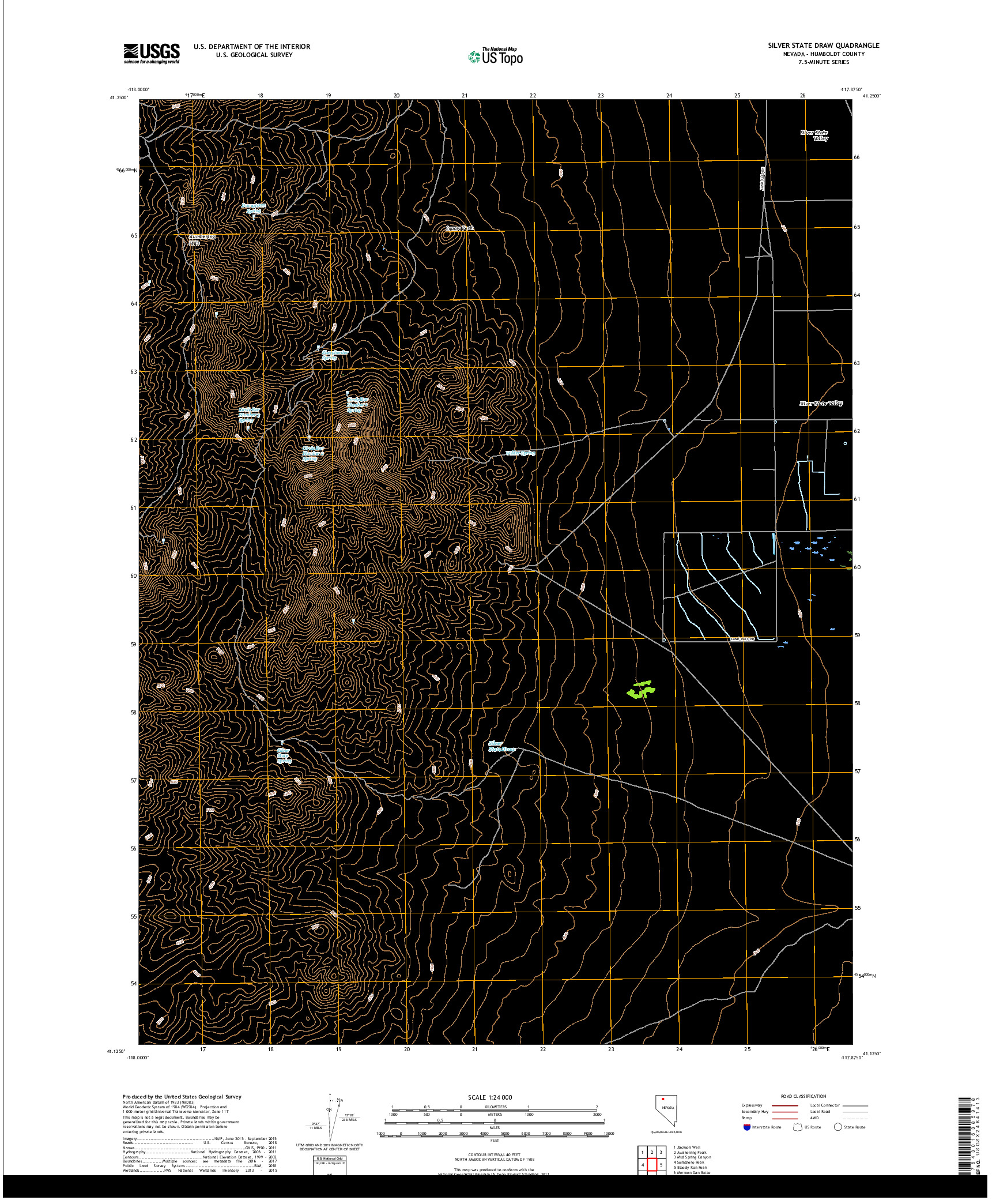 USGS US TOPO 7.5-MINUTE MAP FOR SILVER STATE DRAW, NV 2018