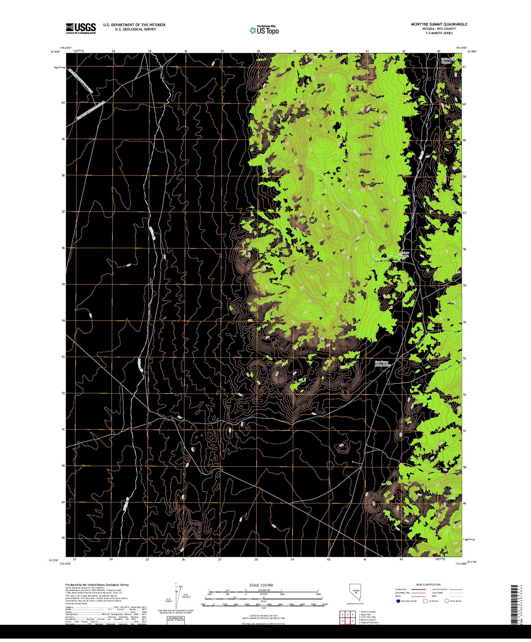 USGS US TOPO 7.5-MINUTE MAP FOR MCINTYRE SUMMIT, NV 2018