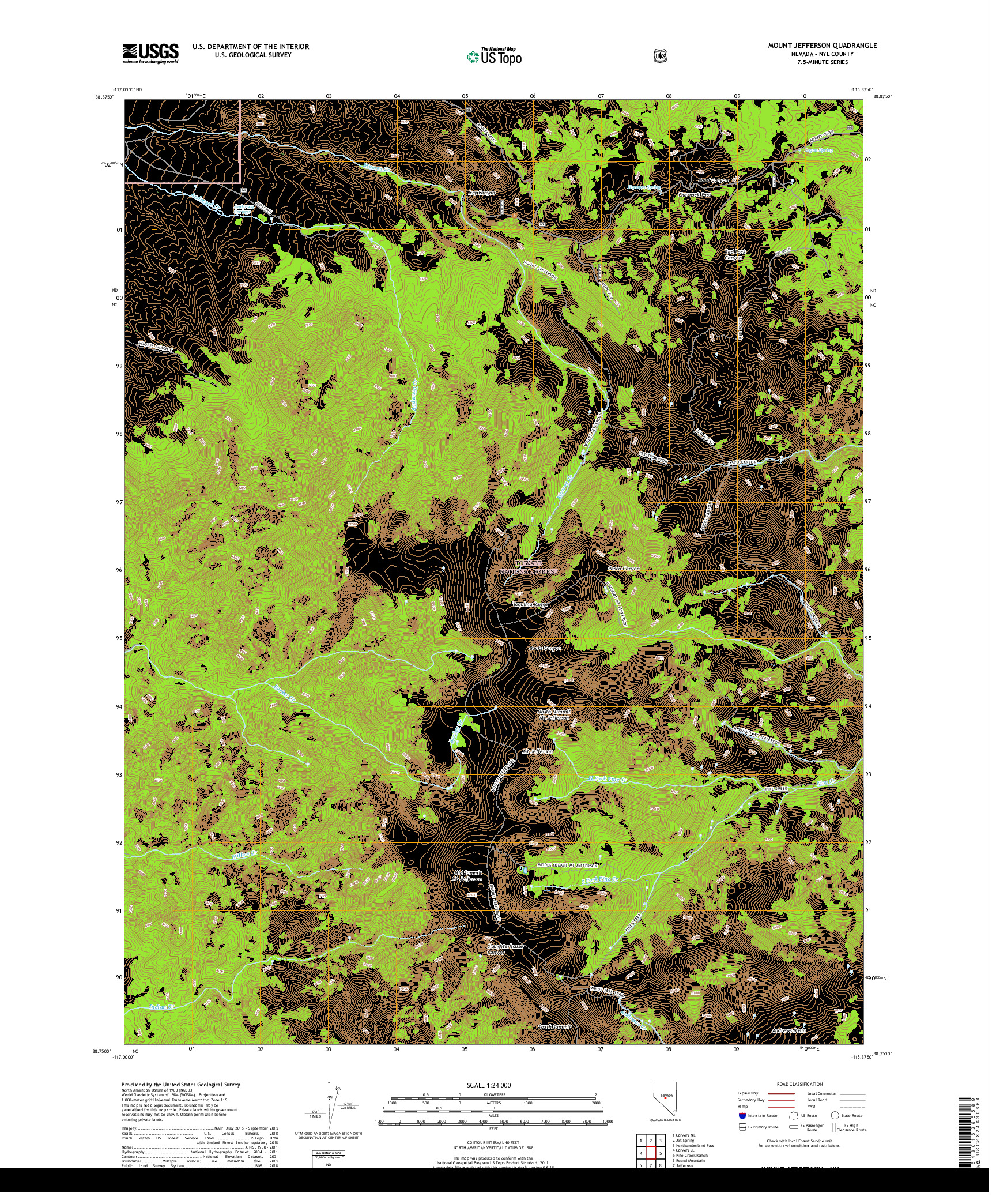 USGS US TOPO 7.5-MINUTE MAP FOR MOUNT JEFFERSON, NV 2018