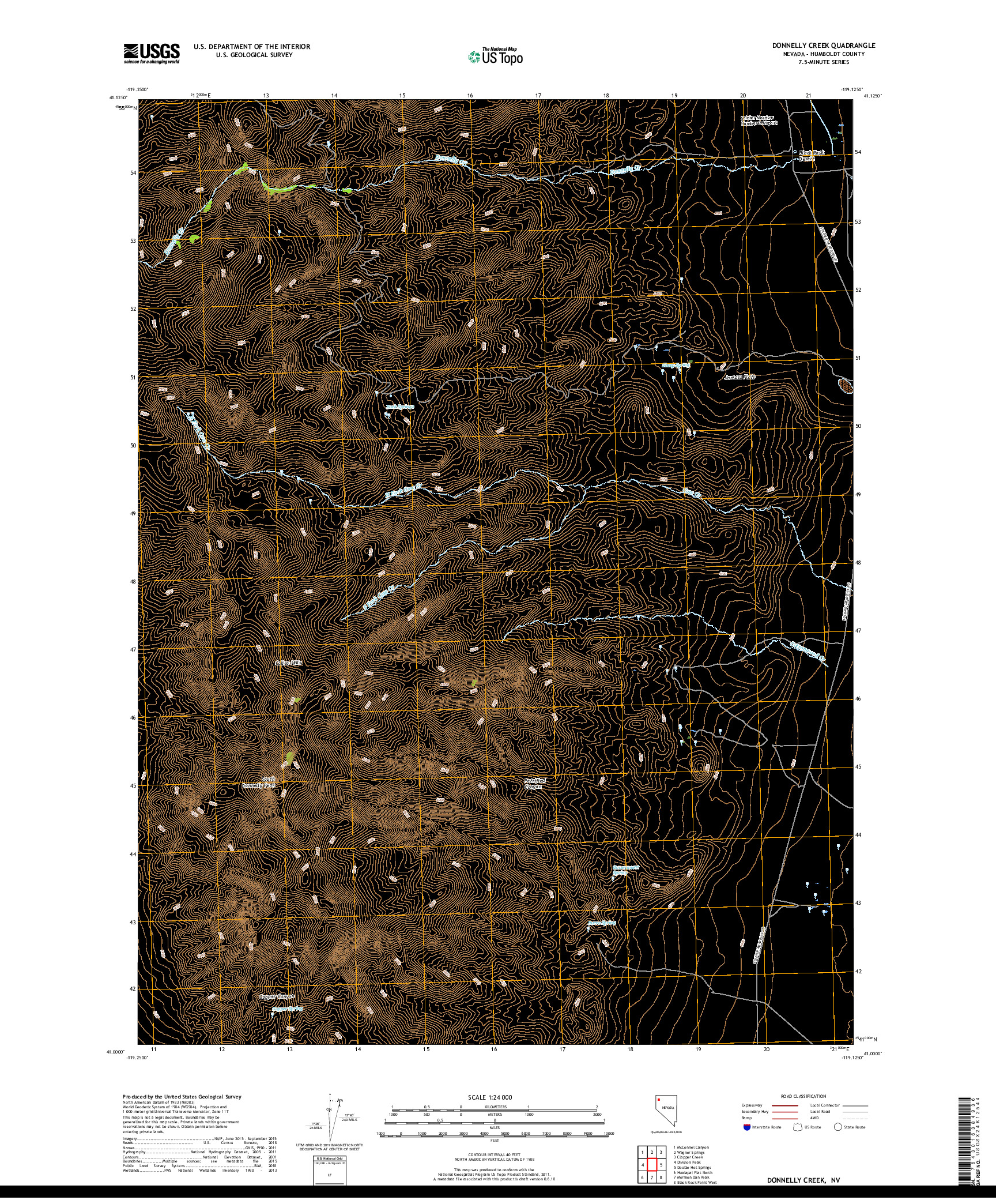 USGS US TOPO 7.5-MINUTE MAP FOR DONNELLY CREEK, NV 2018