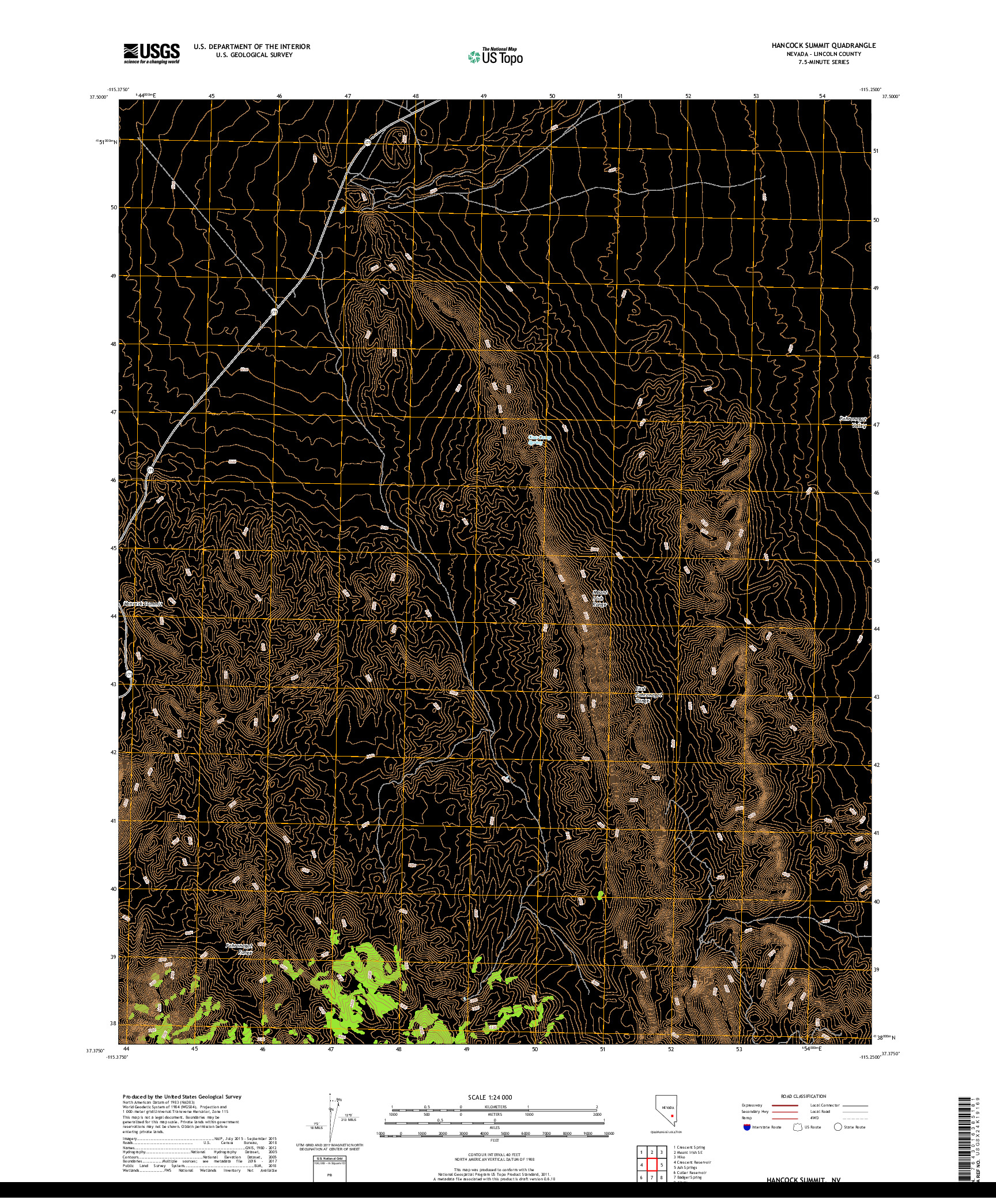 USGS US TOPO 7.5-MINUTE MAP FOR HANCOCK SUMMIT, NV 2018