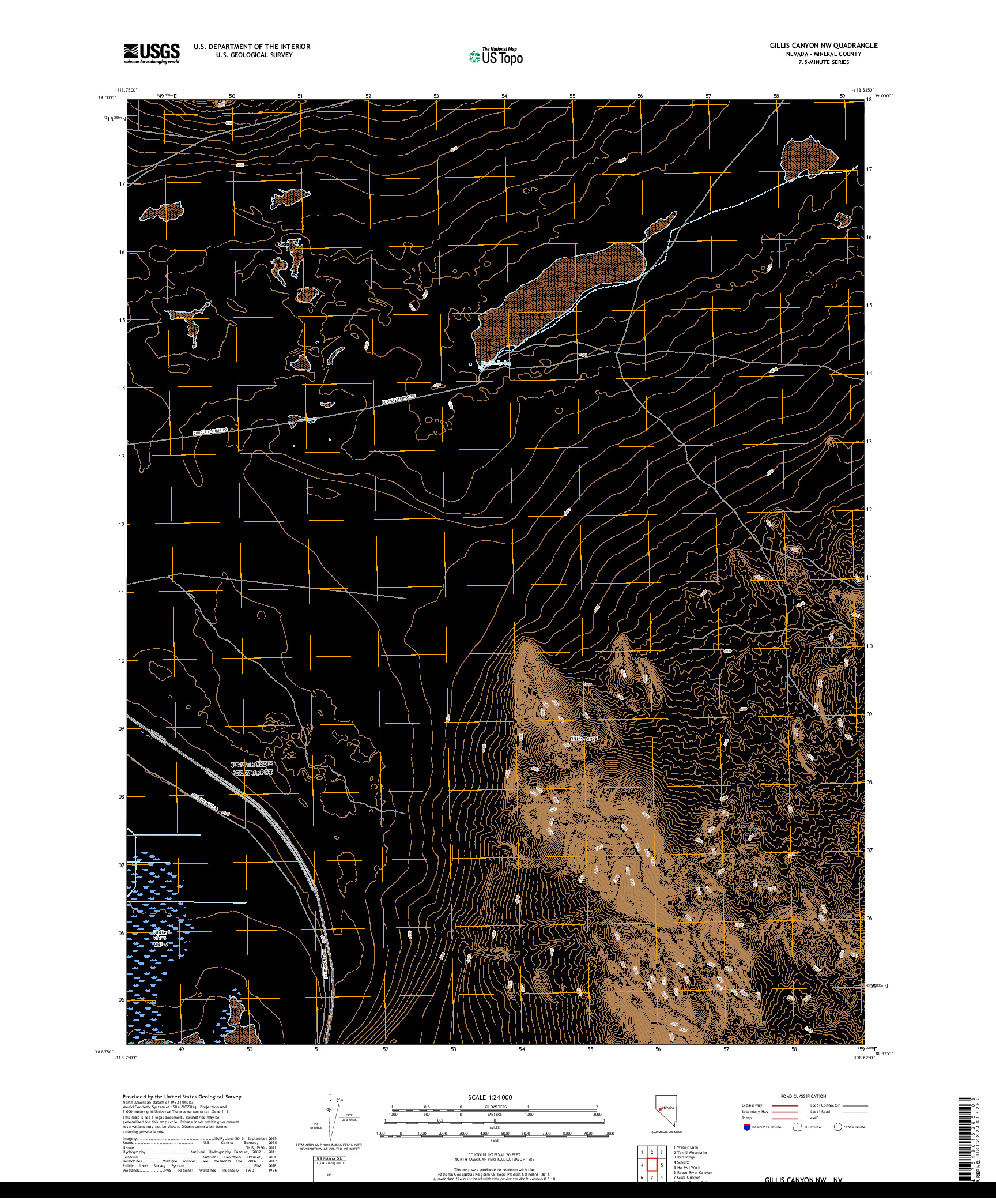 USGS US TOPO 7.5-MINUTE MAP FOR GILLIS CANYON NW, NV 2018