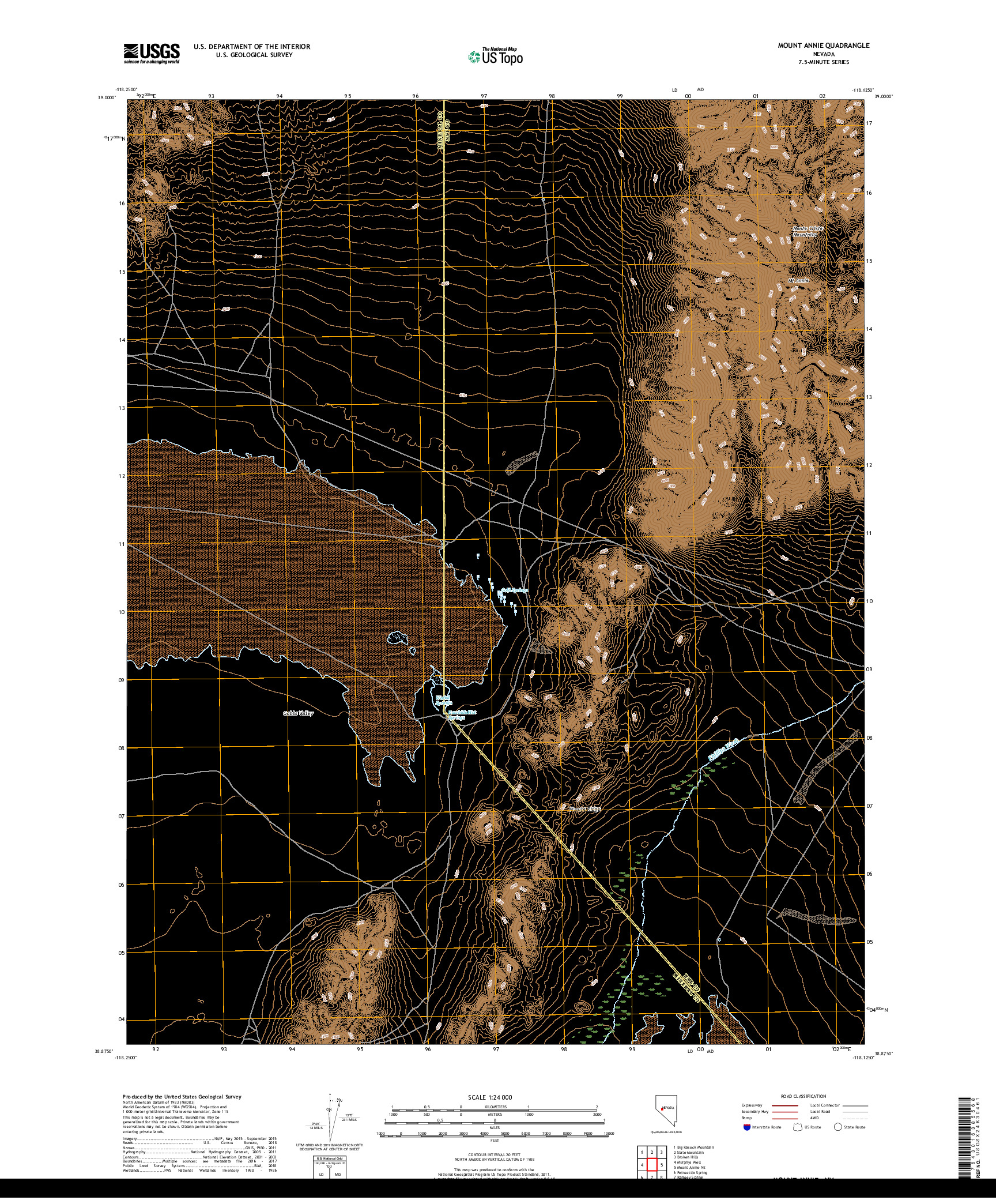 USGS US TOPO 7.5-MINUTE MAP FOR MOUNT ANNIE, NV 2018