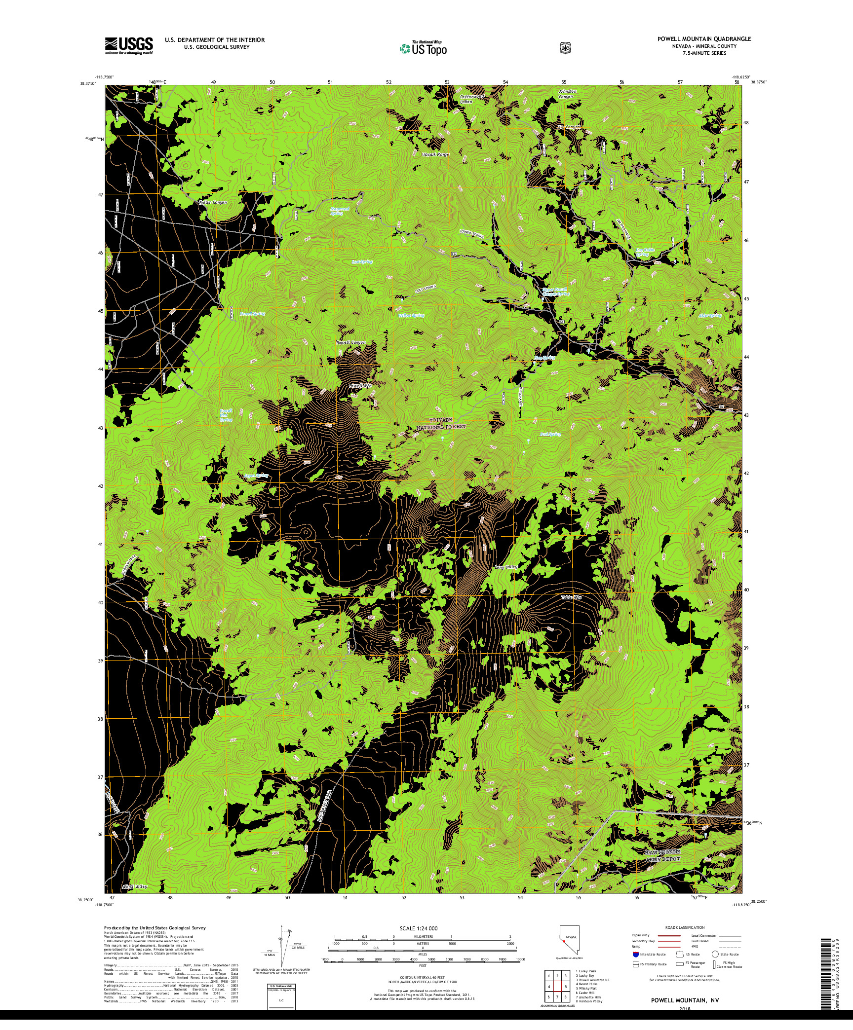 USGS US TOPO 7.5-MINUTE MAP FOR POWELL MOUNTAIN, NV 2018