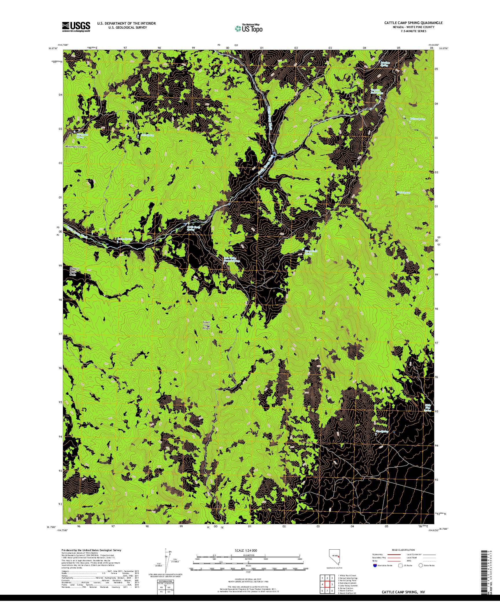 USGS US TOPO 7.5-MINUTE MAP FOR CATTLE CAMP SPRING, NV 2018