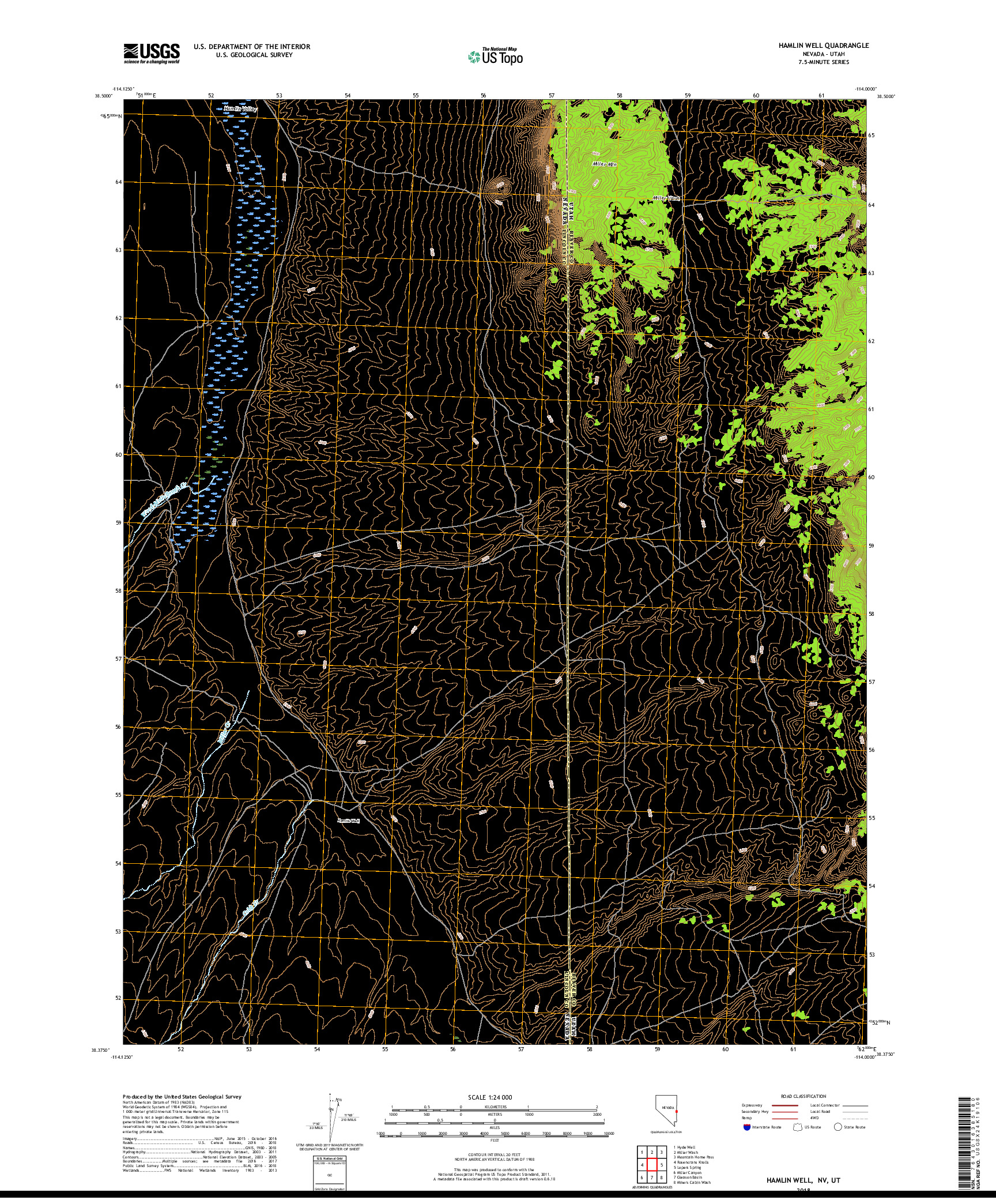 USGS US TOPO 7.5-MINUTE MAP FOR HAMLIN WELL, NV,UT 2018