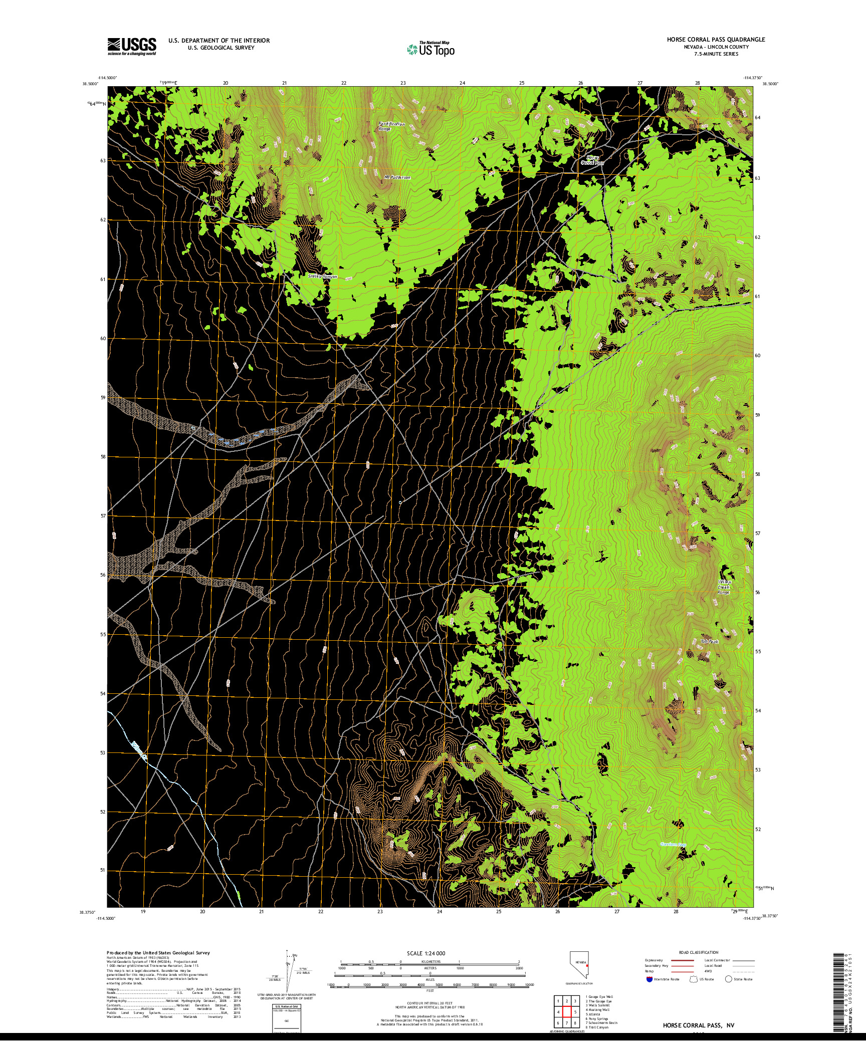 USGS US TOPO 7.5-MINUTE MAP FOR HORSE CORRAL PASS, NV 2018