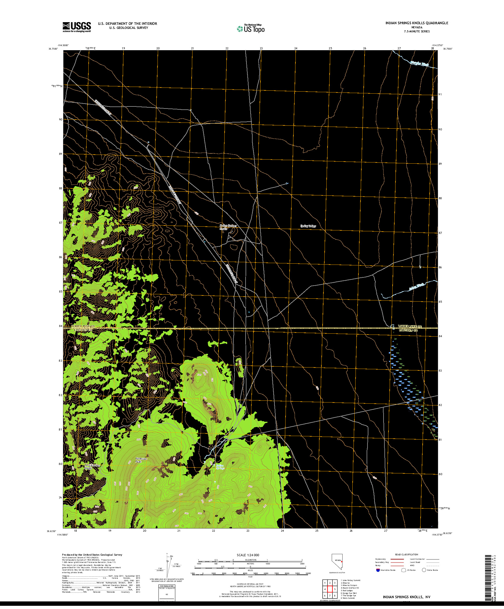 USGS US TOPO 7.5-MINUTE MAP FOR INDIAN SPRINGS KNOLLS, NV 2018